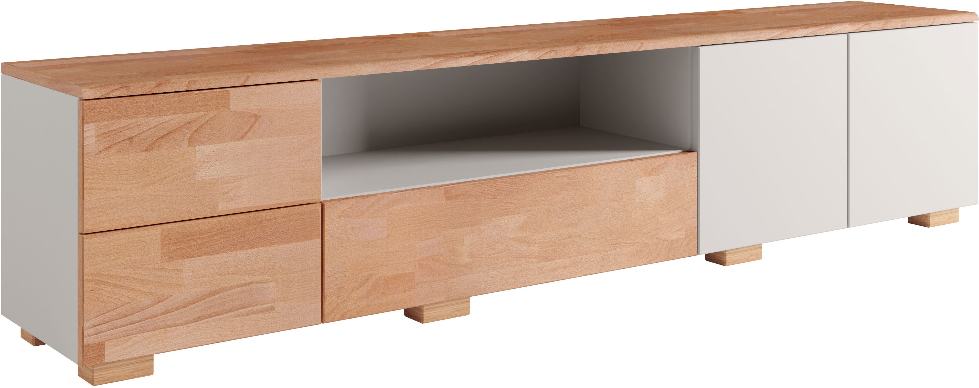 Home affaire Tv-meubel Citra deels massief Breedte 200 cm, moderne greeploze uitstraling met push-to-open functie lowboards beige