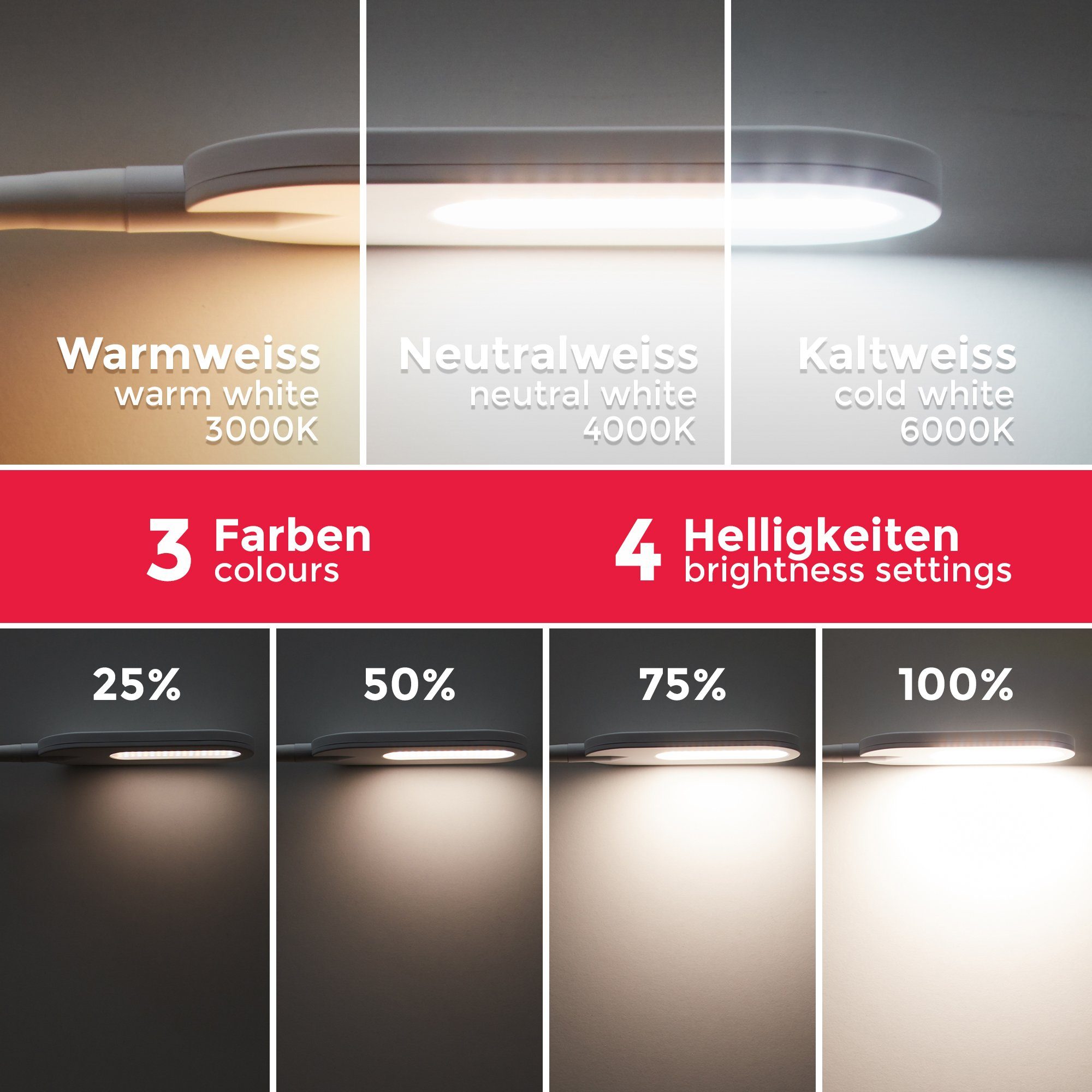 B.K.Licht Staande ledlamp LED vloerlamp dimbaar draaibaar incl. 8W 600lm geheugen & touch wit