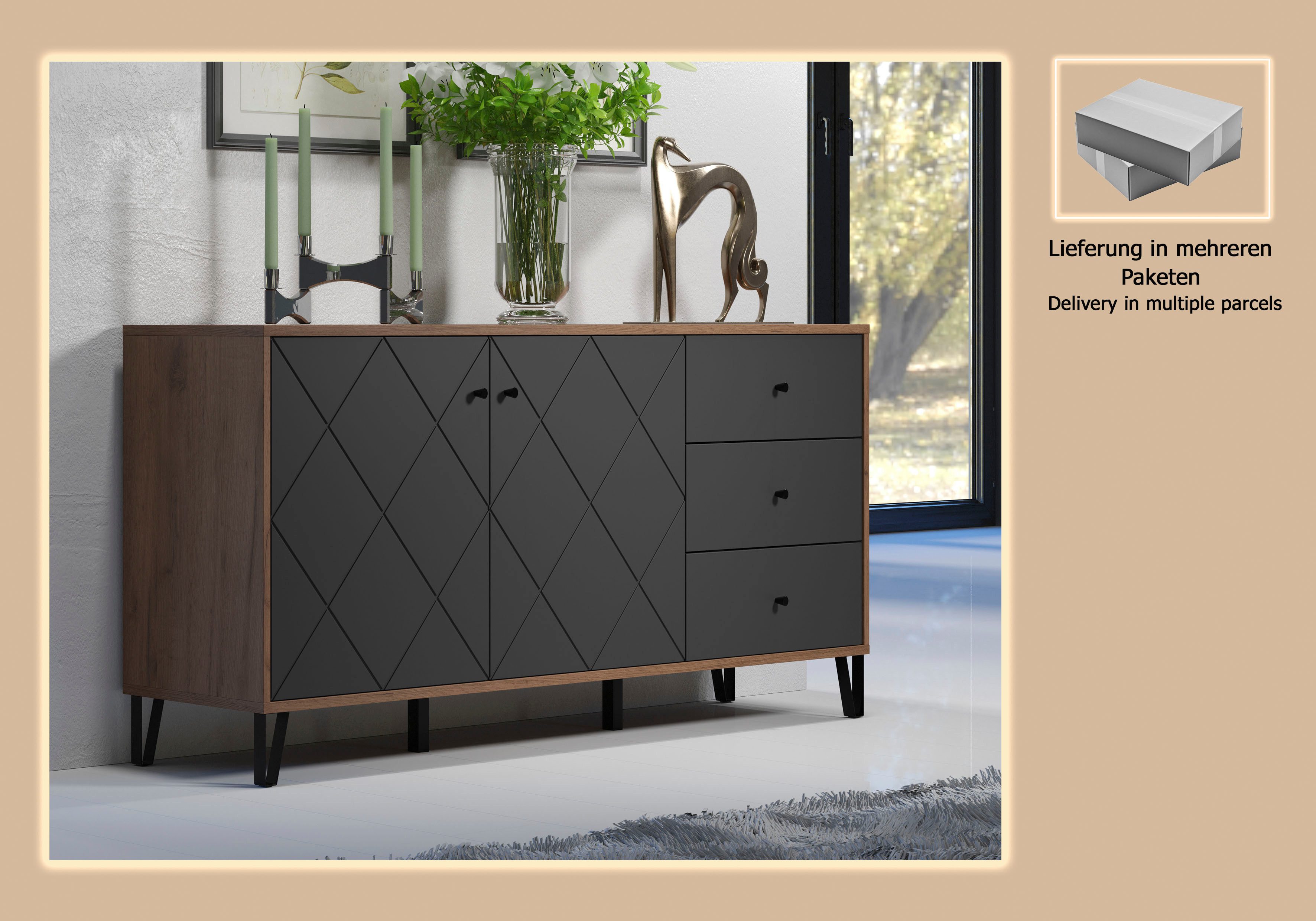 Places of Style Dressoir MOLVENO opvallend design met gestructureerde fronten, soft-closetechniek (1 stuk)
