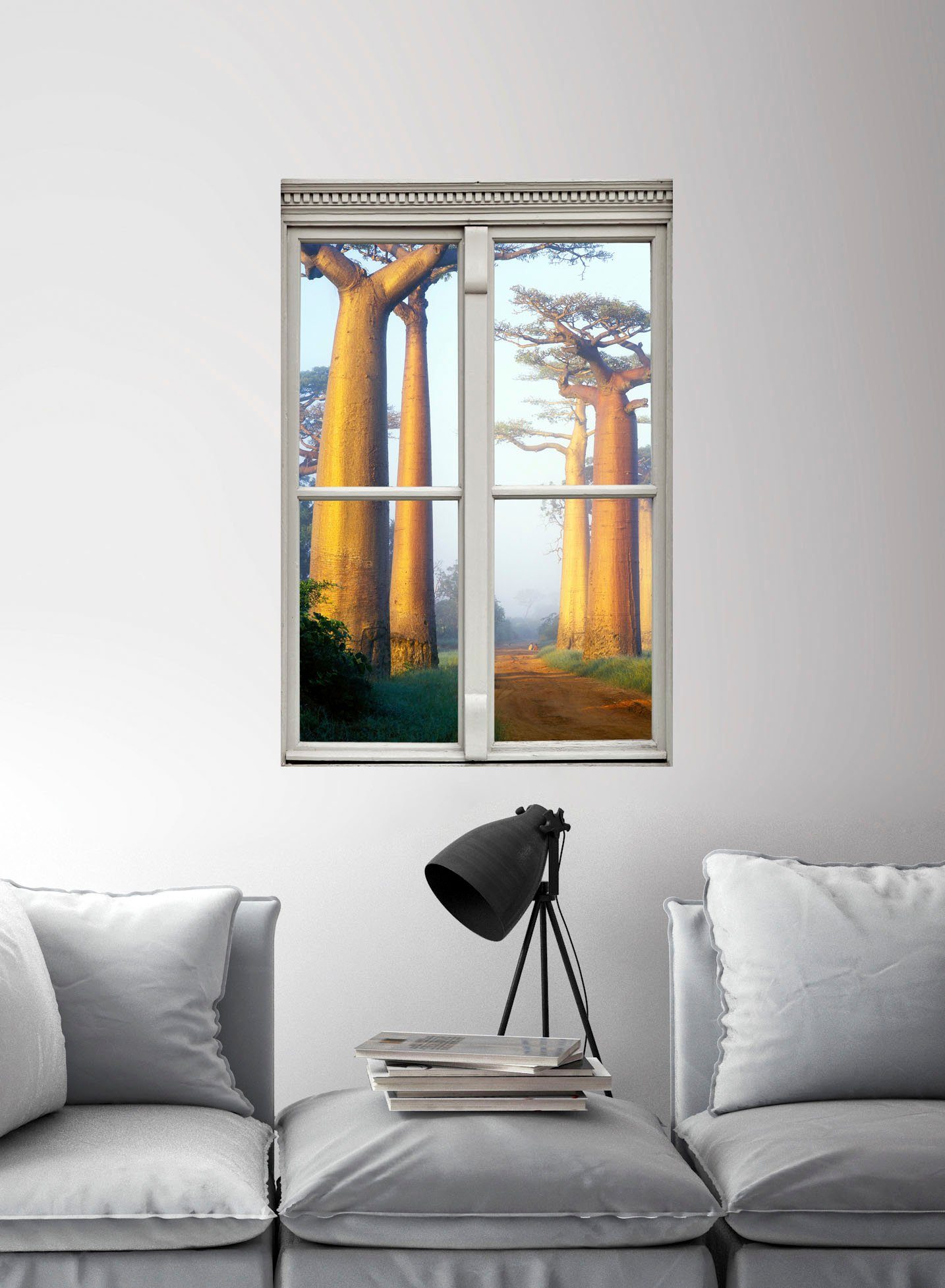 queence Wandfolie Apenbroodbomen Muursticker, muurdecoratie, zelfklevend, 3D, raam