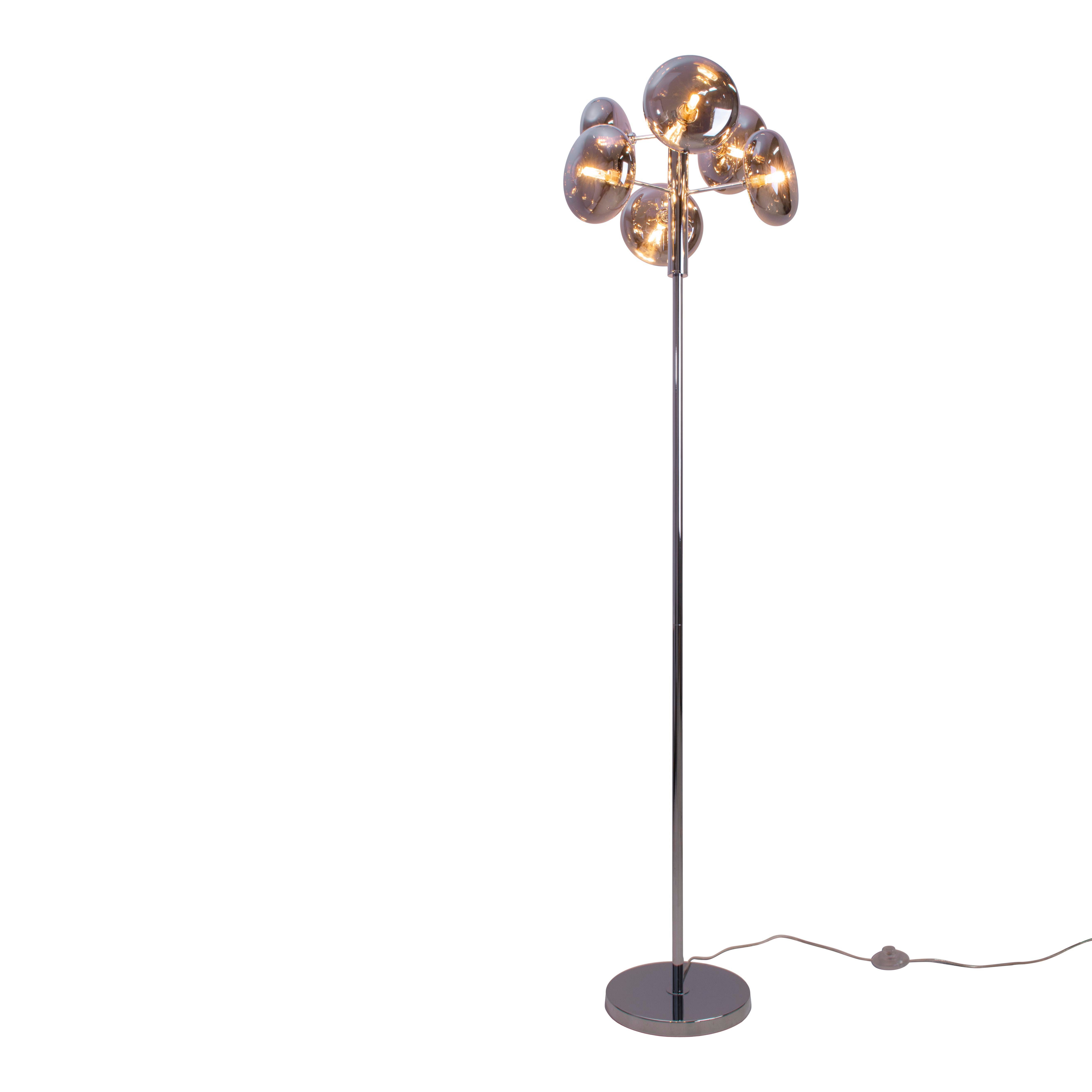 näve Staande lamp ORION 6-armig, g9, glazen kappen rook/chroom, toevoer 200cm met voetenschakelaar (1 stuk)