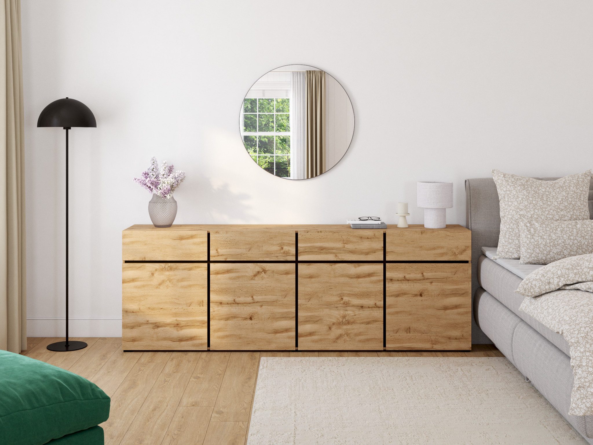 INOSIGN Dressoir Cross, breedte 225 cm, moderne greeploze ladekast, 4 deuren/4 laden