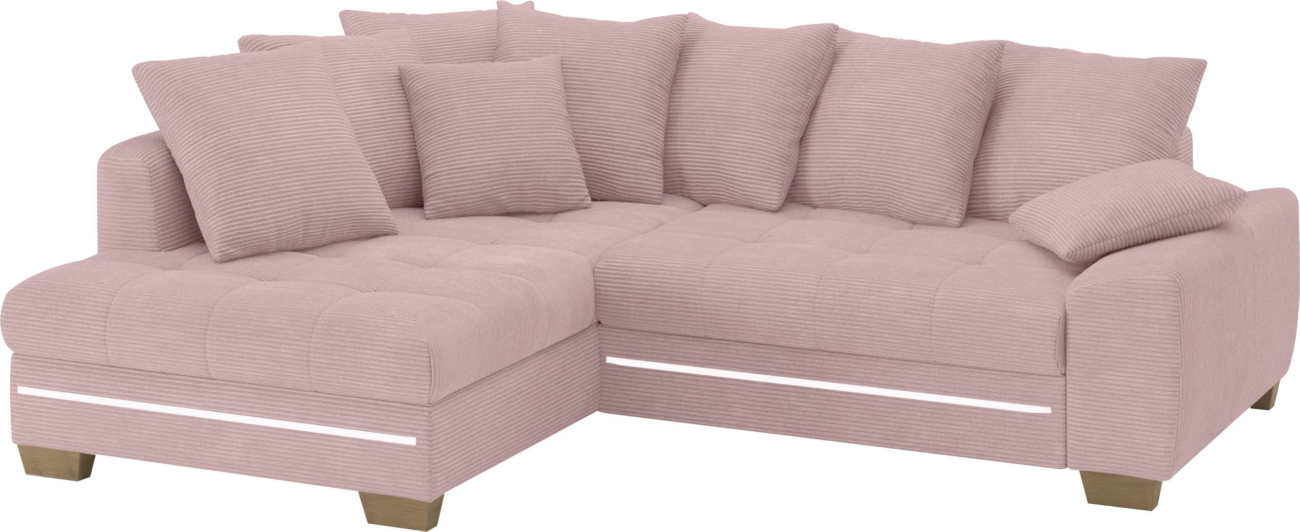 Mr. Couch Hoekbank Nikita II, L-vorm met koudschuim, rgb-led-verlichting, optioneel met bed, bedlade roze, hoekbanken, Breedte ligoppervlak: 196 cm,