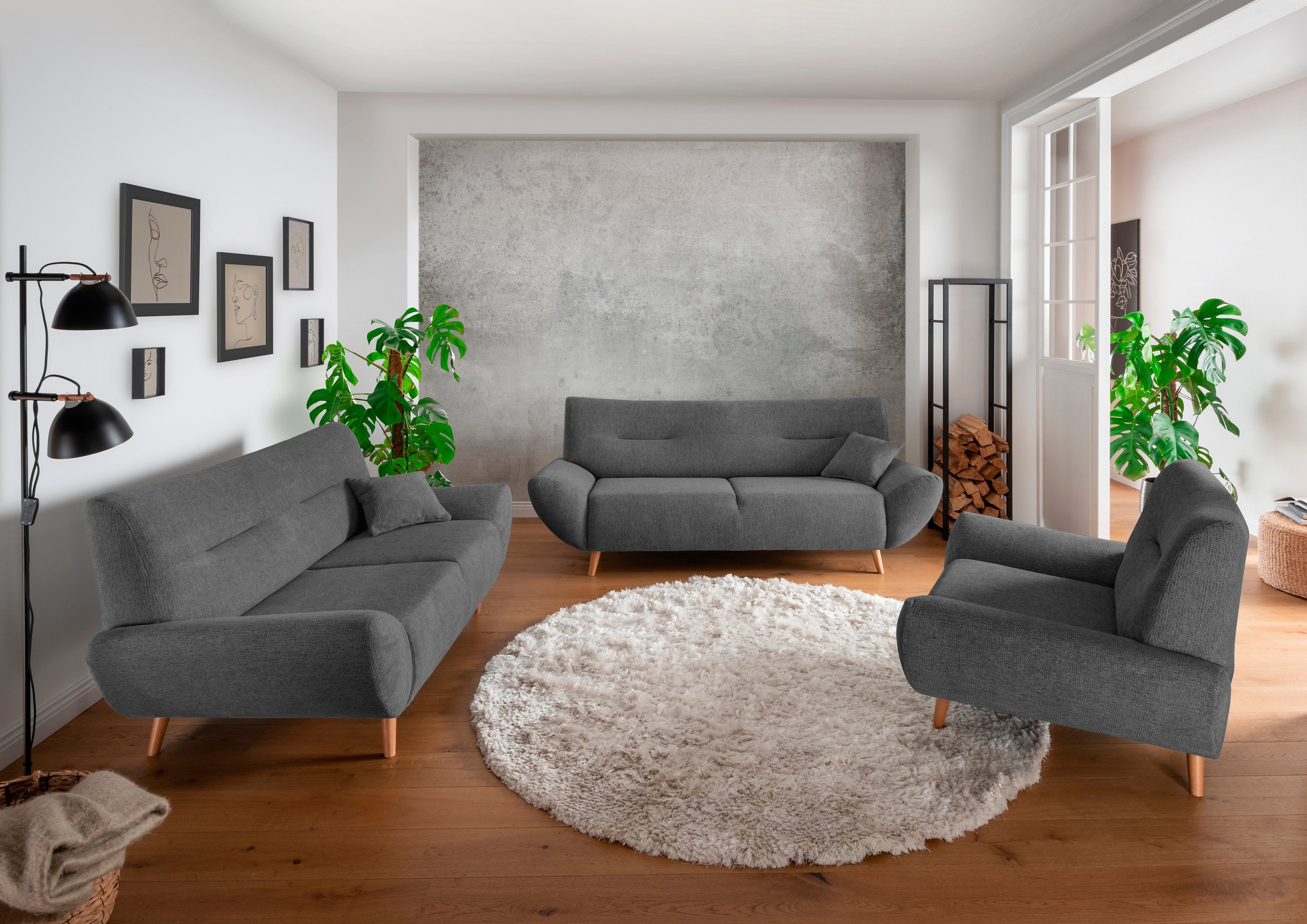 INOSIGN 3-zitsbank Drago, elegant en tijdloos, comfortabel, met houten voet
