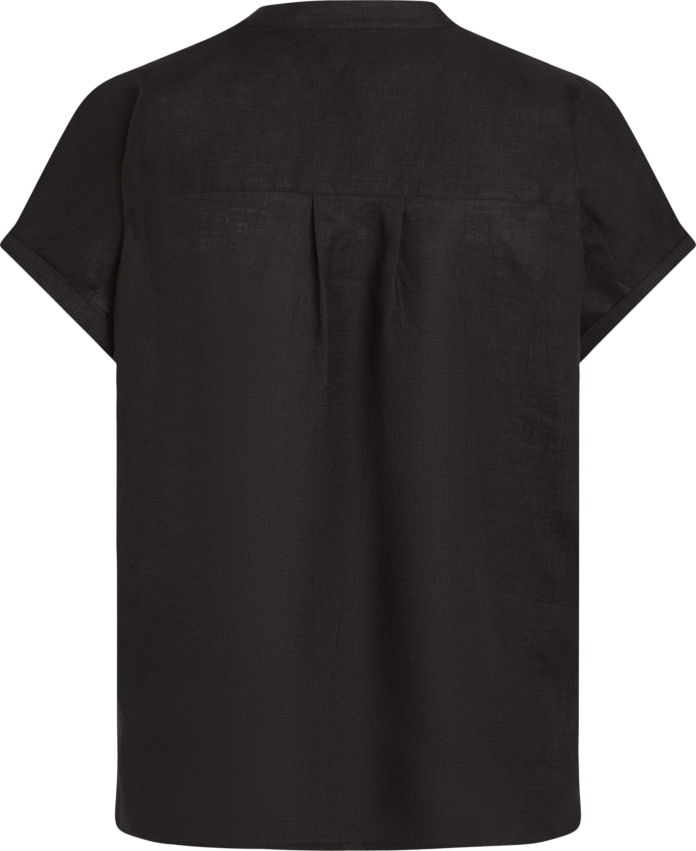 Tommy Hilfiger Blouse met korte mouwen ESS LINEN COLLARLESS S/S BLOUSE met logo-borduursel, verkoelend premium linnen