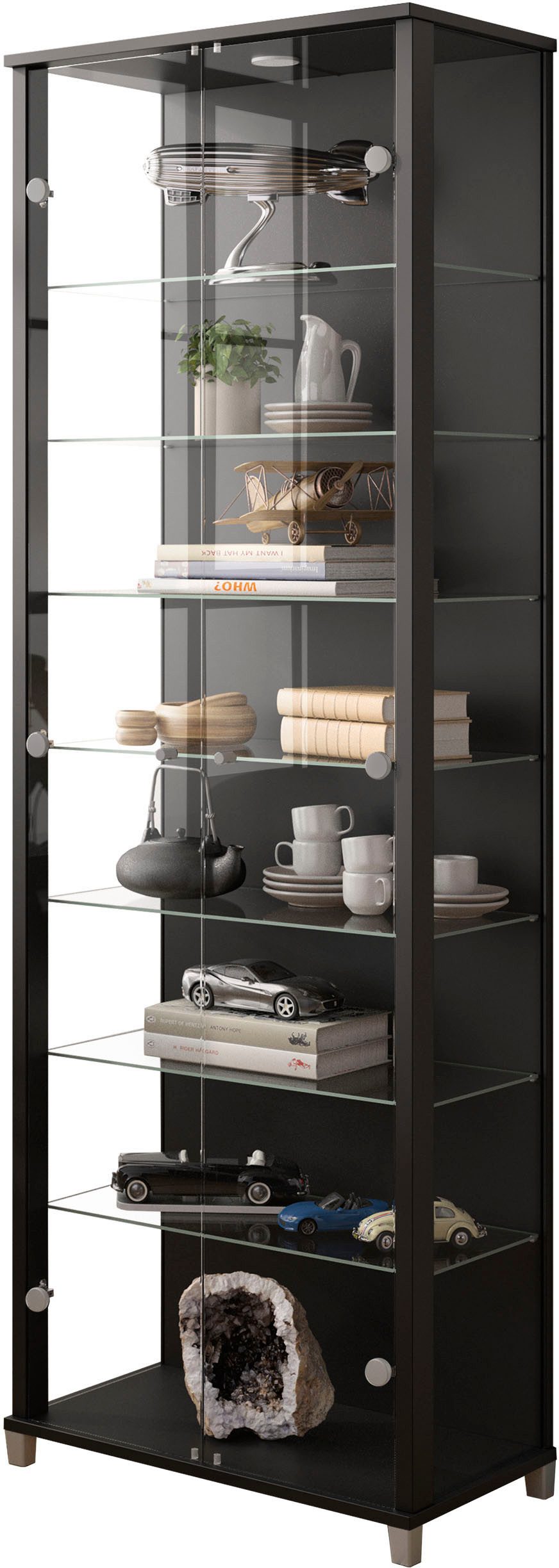 fif möbel Vitrinekast OPTIMA Staande vitrine, glazen deuren, 7 planken, LED, veelzijdig, perfect voor verzamelaars