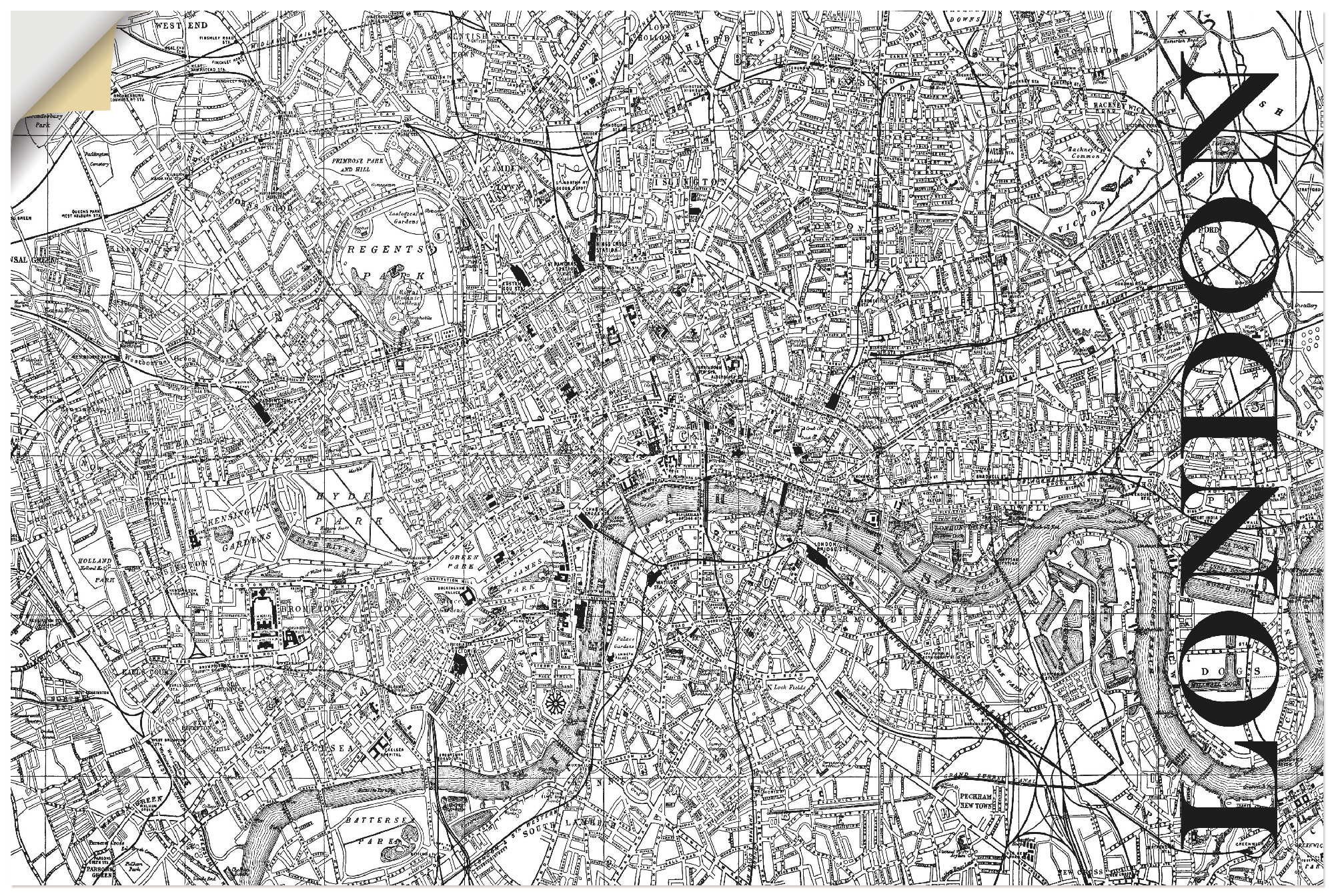 Artland Artprint Londen Kaart straten kaart in vele afmetingen & productsoorten - artprint van aluminium / artprint voor buiten, artprint op linnen, poster, muursticker / wandfolie