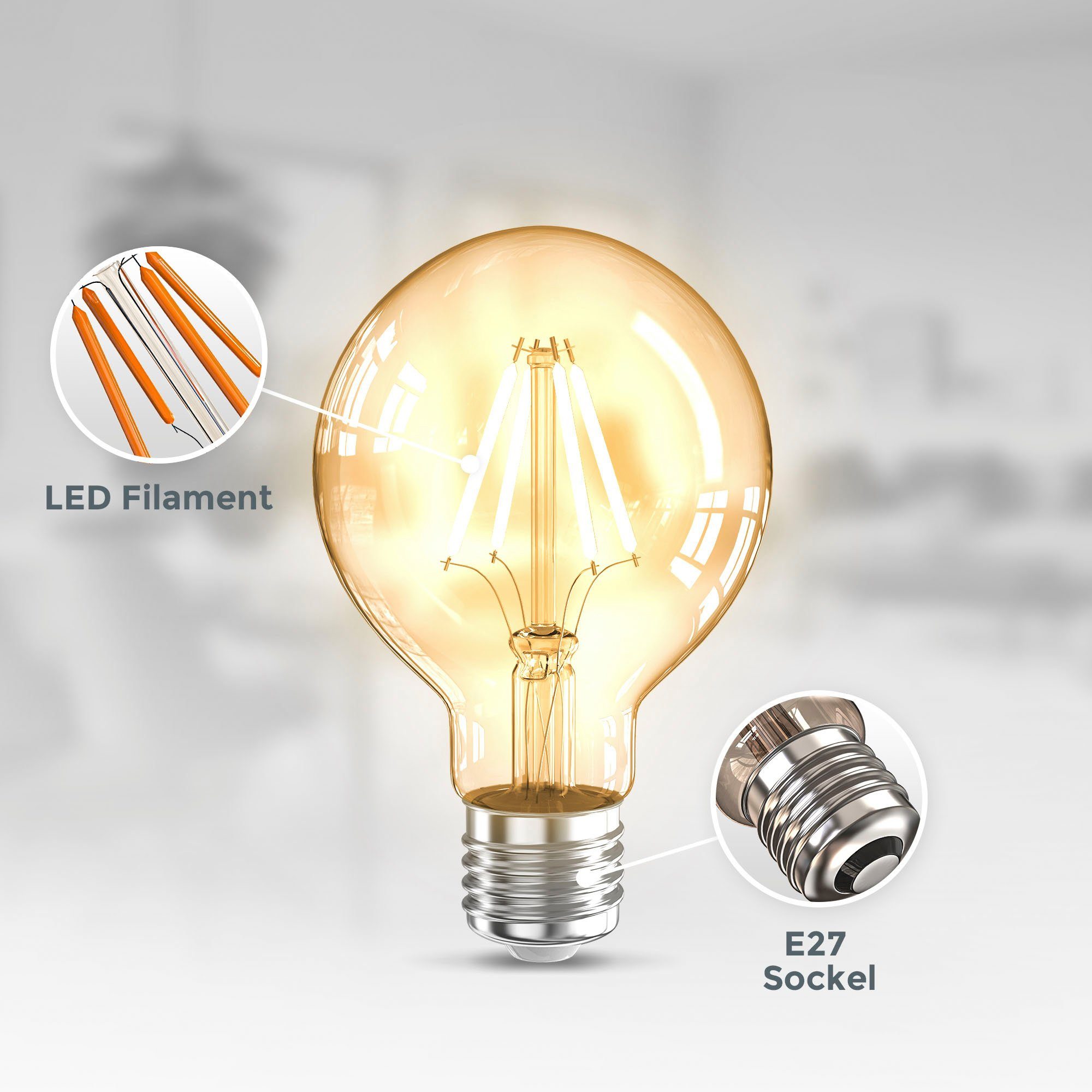 B.K.Licht Led-verlichting BK_LM1401 LED lichtbron 3-delige set E27 G80 (3 stuks)