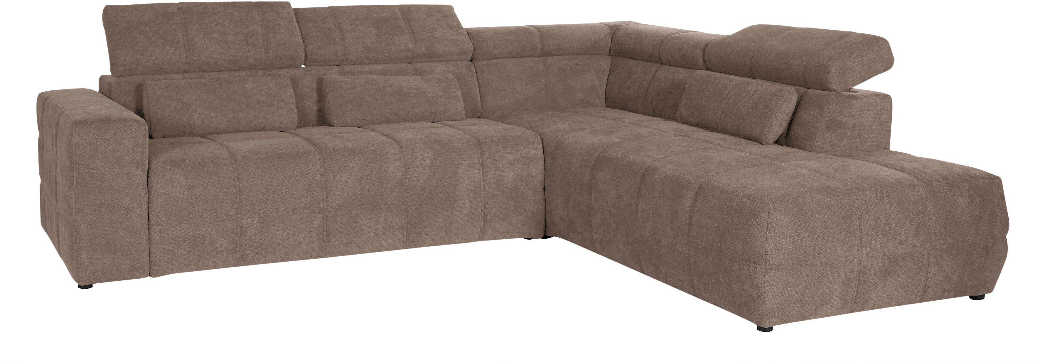 DOMO collection Hoekbank Brandon L-vorm, ook in leer met verstelbare hoofdsteun, naar keuze met verstelbare zitdiepte