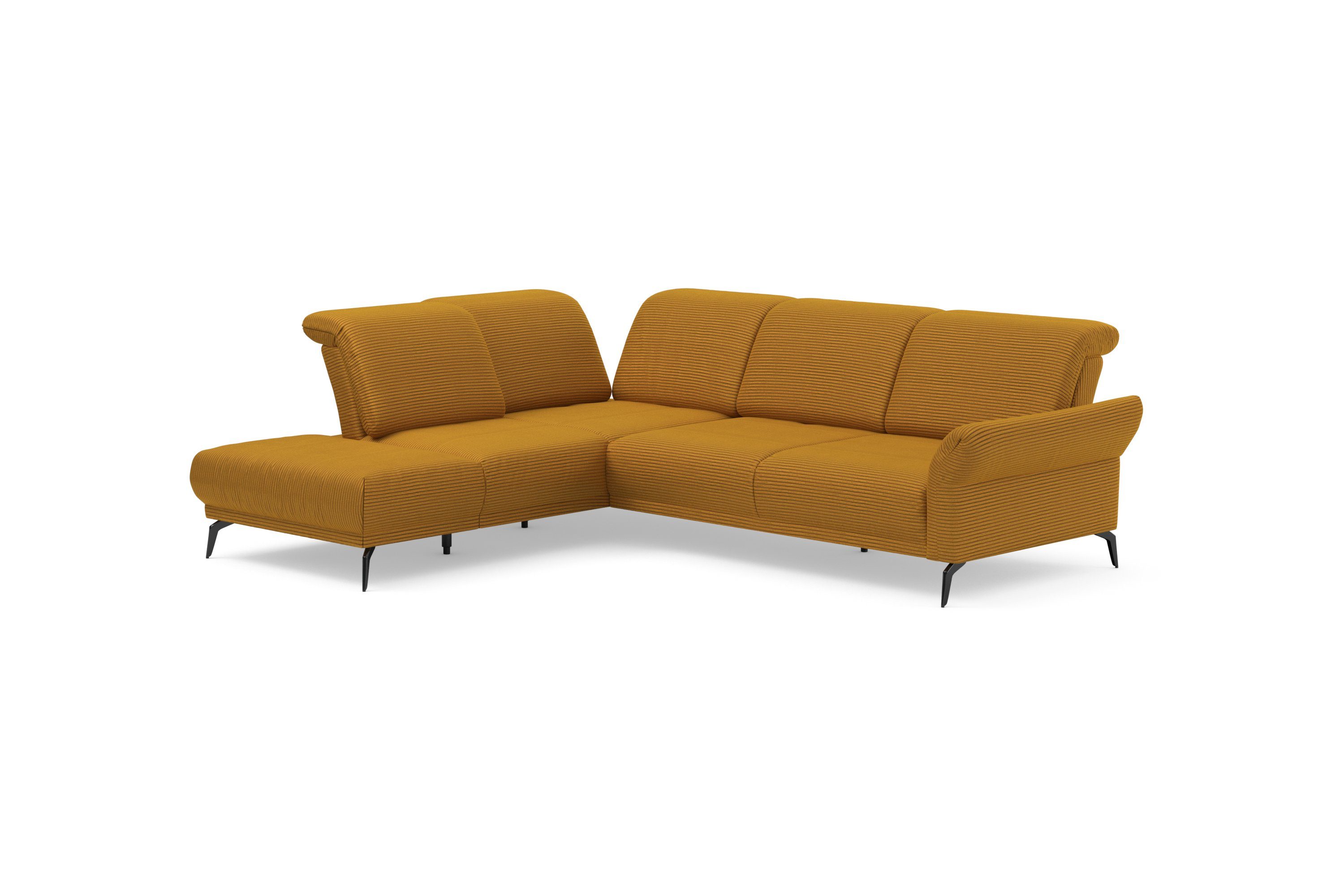INOSIGN Hoekbank Coco L-vorm Verstelbare zitdiepte, armleuning en hoofdeind, cordbekleding, poothoogte 15 cm