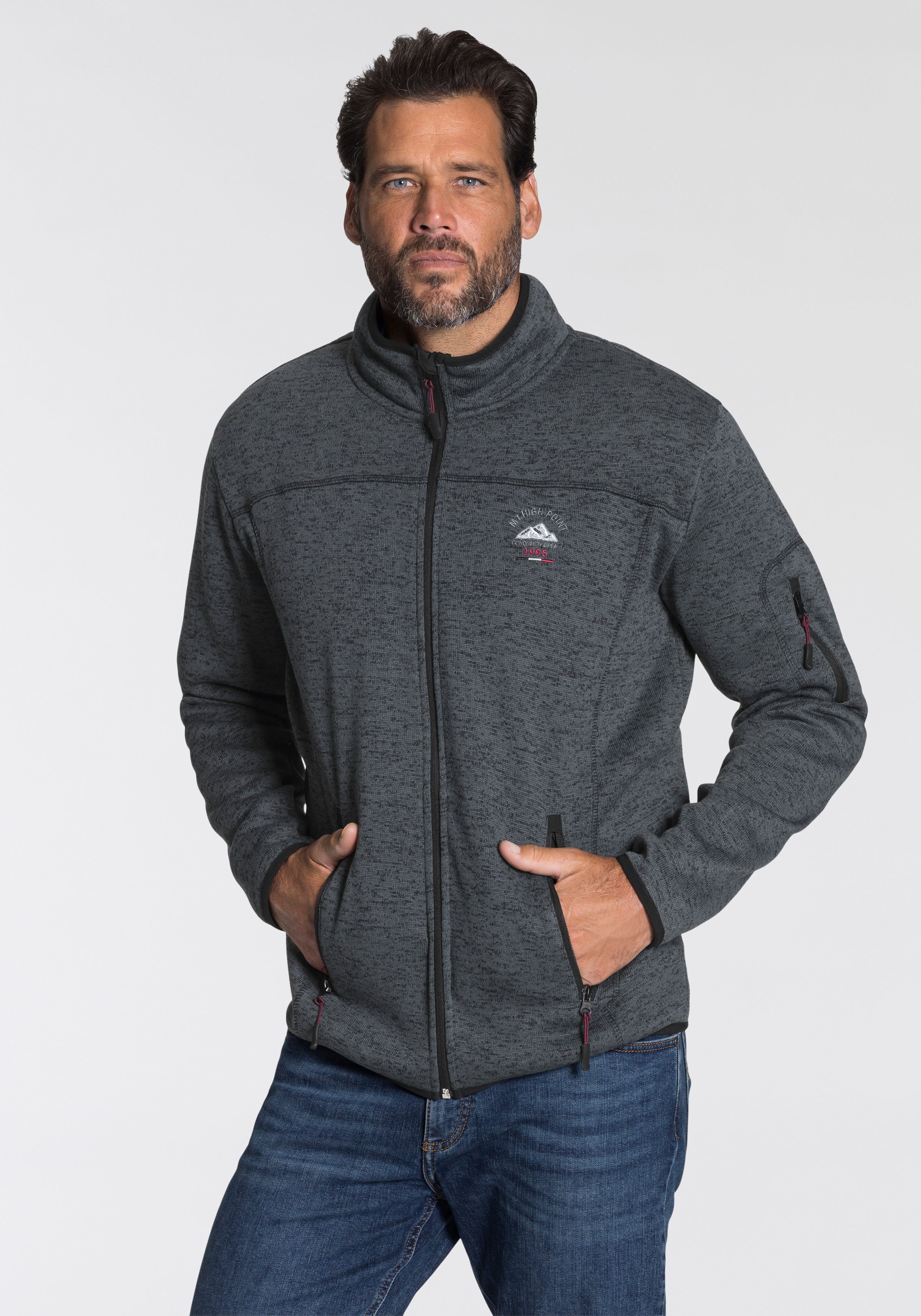 Man's World Gebreid fleecejack voor de herfst, met ritszakken, met staande kraag heren fleece vesten maat 4XL (68/70) blauw