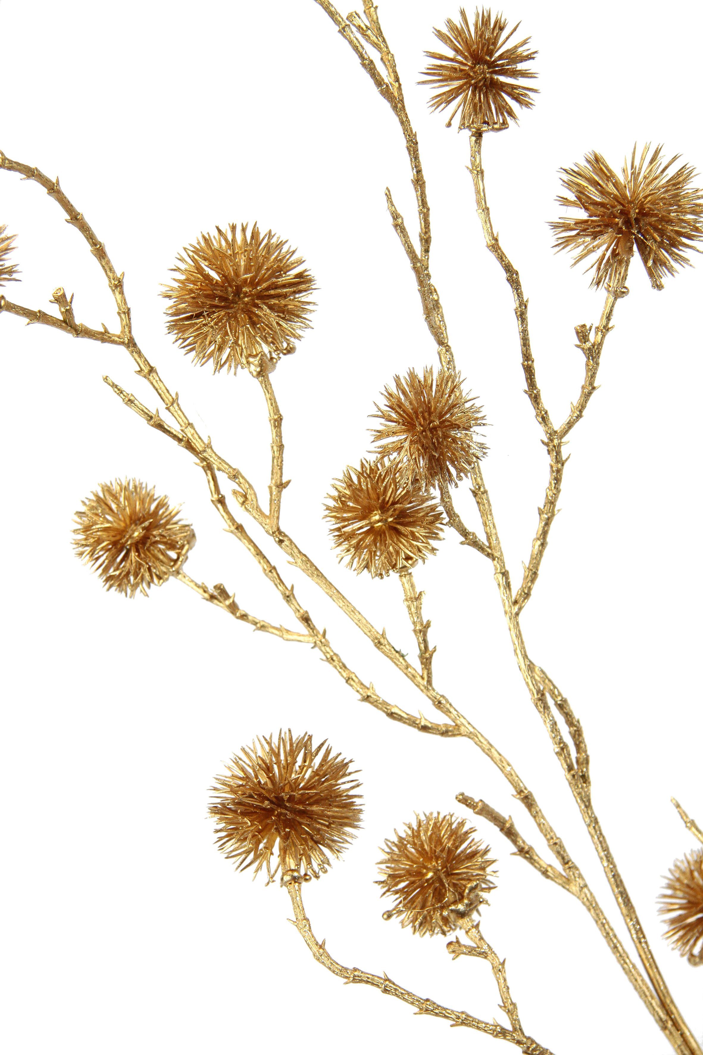 I.GE.A. Kunstbloem Distel Kunstmatige mini disteltak, goudkleurige metallic, 3-delige set (3 stuks)