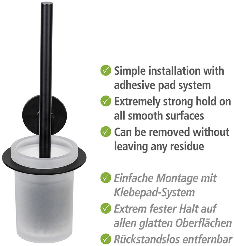 WENKO Toiletset Turbo-Loc® model Bivio Muurhouder van aluminium zonder boren, inzet van glas, met toiletborstel