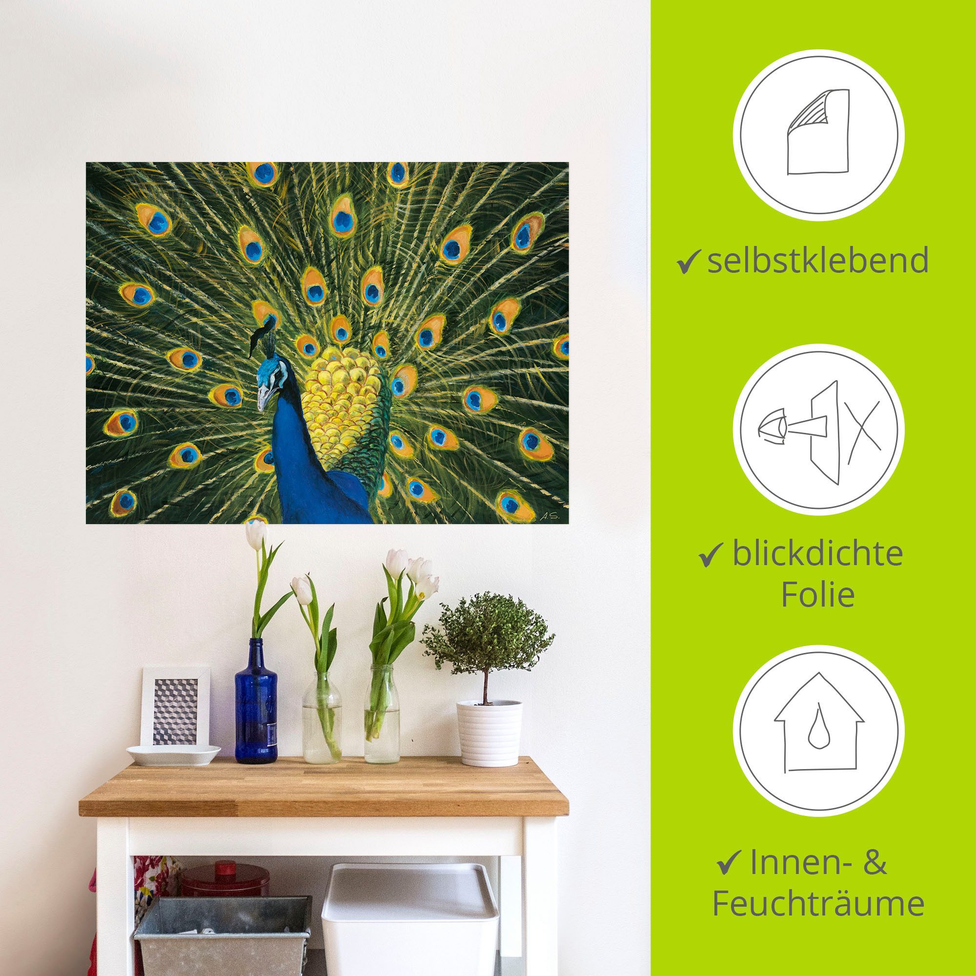Artland Artprint Pauw als artprint van aluminium, artprint voor buiten, artprint op linnen, poster, muursticker