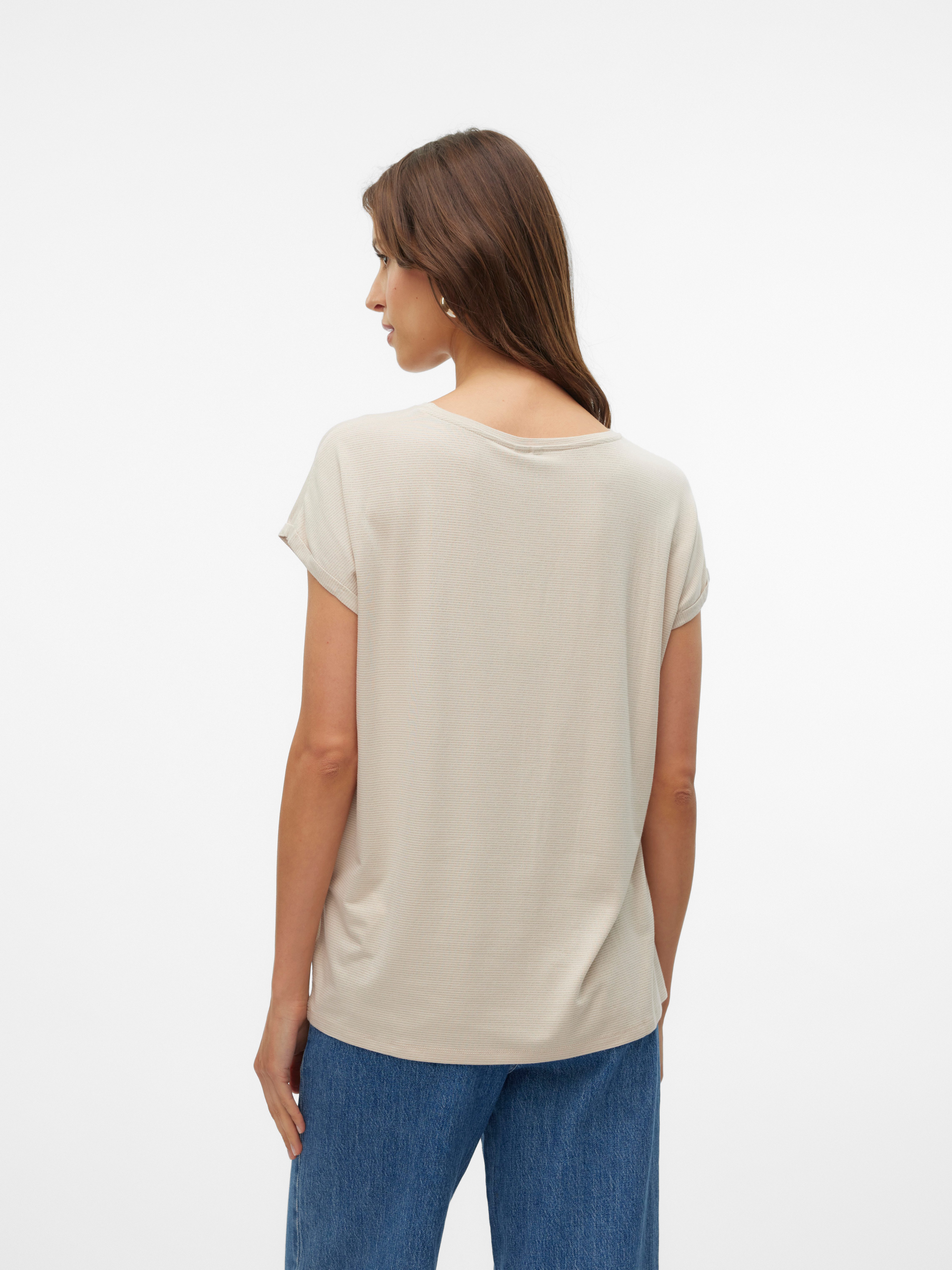 Vero Moda Shirt met ronde hals VMLAVA PLAIN SS TOP LUREX STRIPE