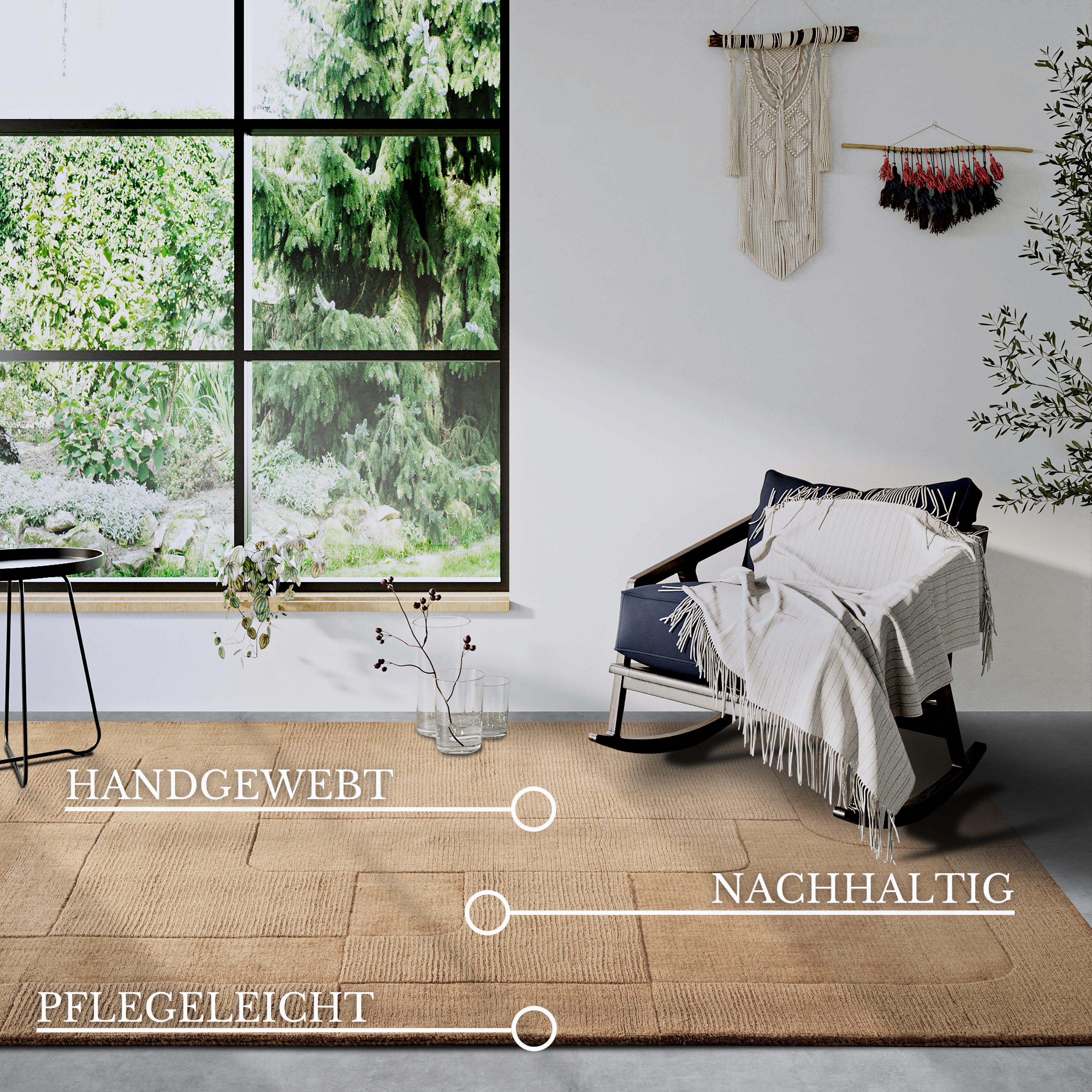 Villeroy & Boch Wollen kleed Charlotte Loper, handgeweven, wol, natuur, loper, woonkamer, geometrie