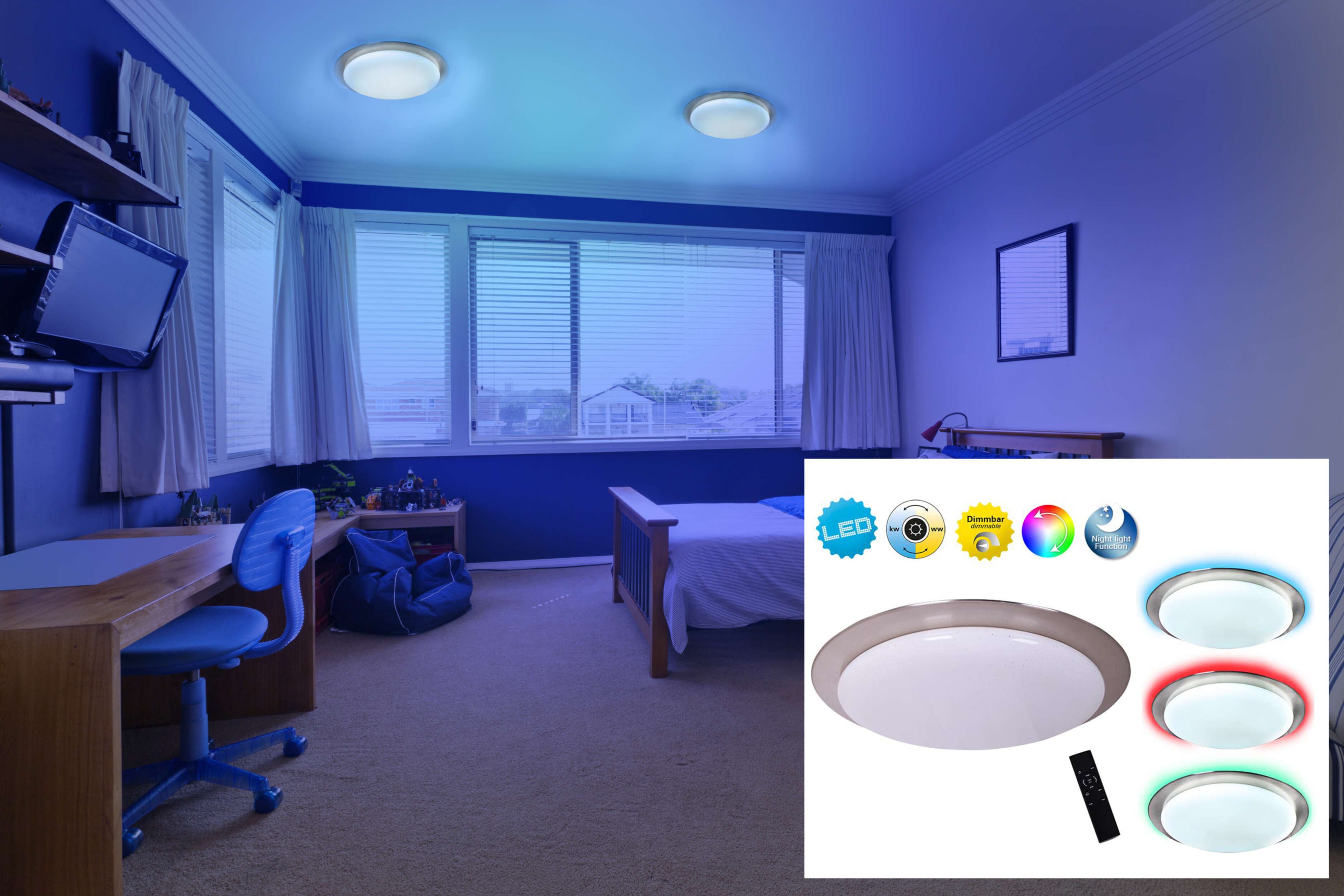 näve Led-plafondlamp Turijn Lampenkap kristaleffect, nachtlampje, CCT, RGB-frameverlichting, dimbaar (1 stuk)