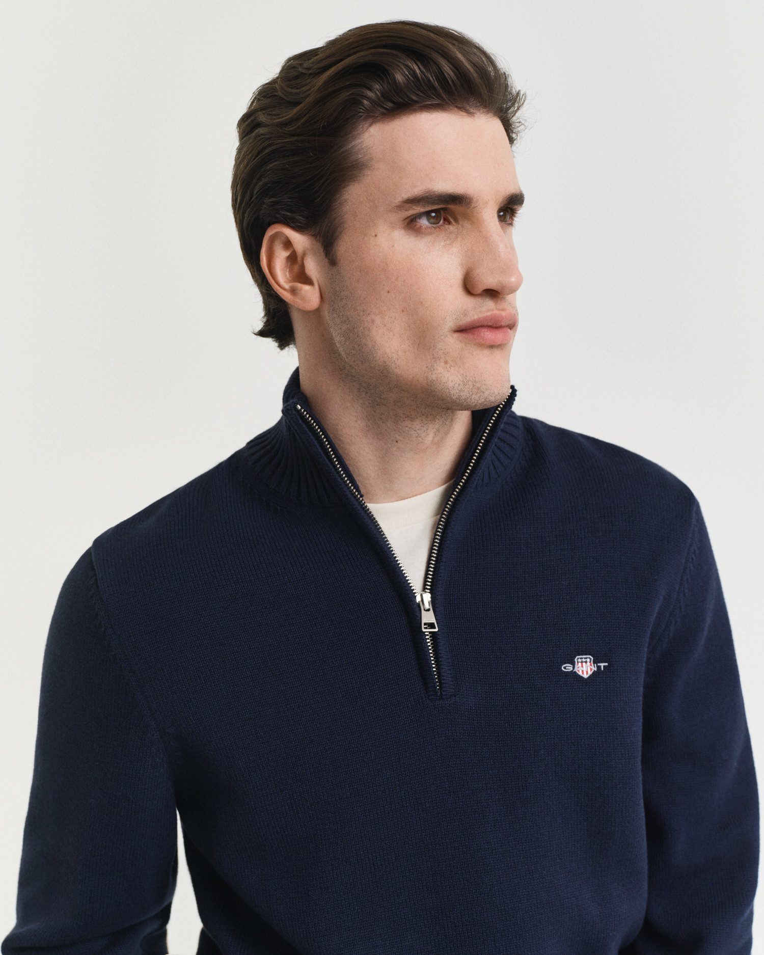 Gant Schipperstrui CASUAL COTTON HALFZIP met geborduurd grafisch logo op de borst