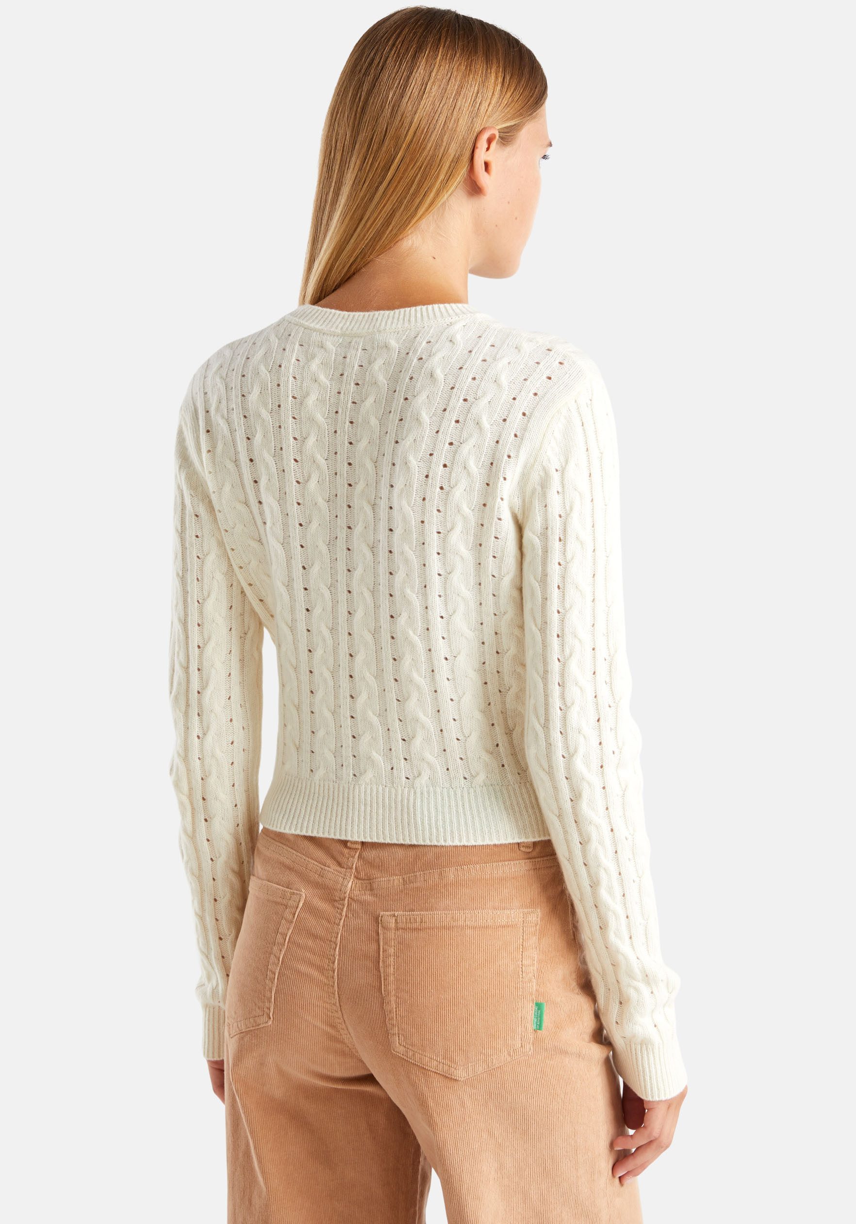 United Colors of Benetton Trui met ronde hals Cropped-vorm, met kabel- en gaatjespatroon