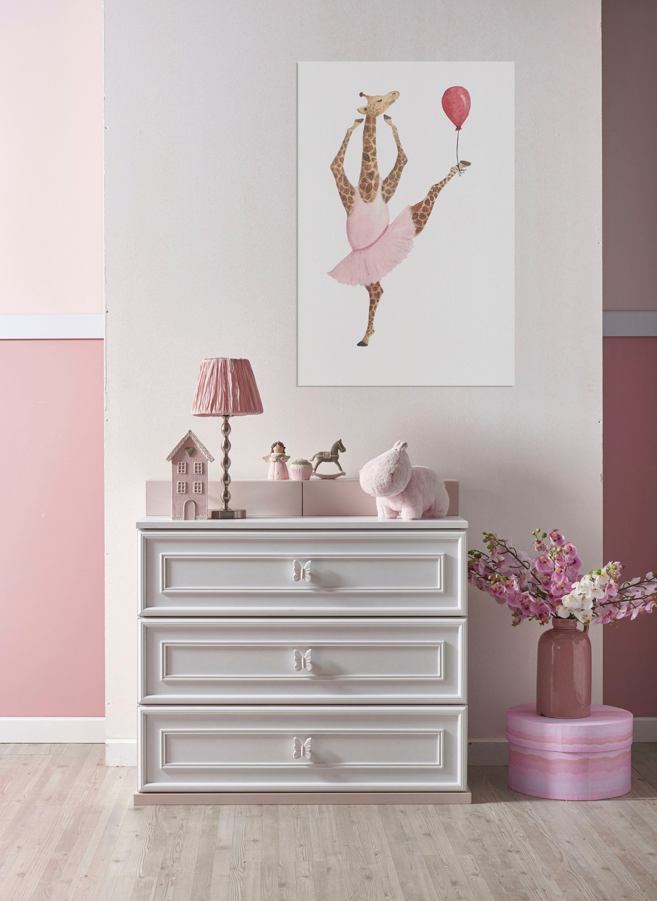 queence Artprint op linnen Ballerina's giraf Premium canvasstof, handgemaakt in Duitsland, kindermotief