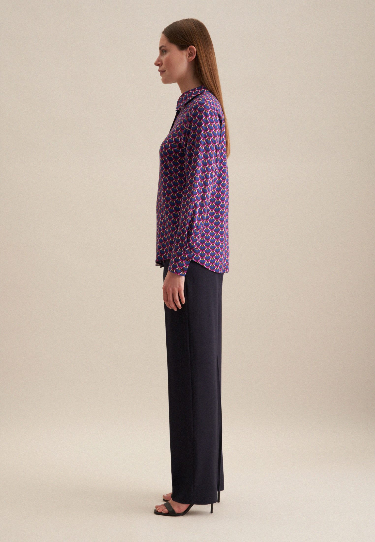 seidensticker Overhemdblouse Zwarte roos Lange mouwen kraag print