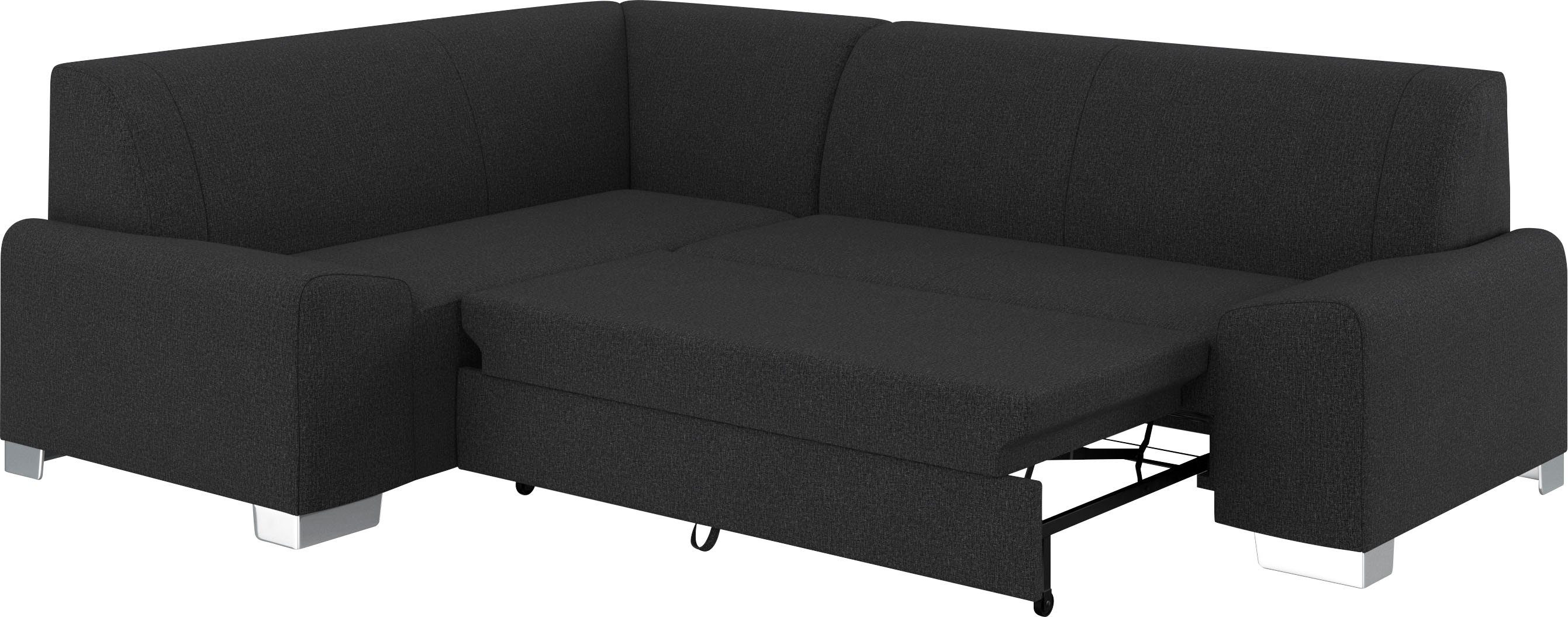 DOMO collection Hoekbank Anzio in kubistische vormtaal, platte armleuningen, L-vorm Naar keuze met bedfunctie en binnenvering voor hoog zitcomfort