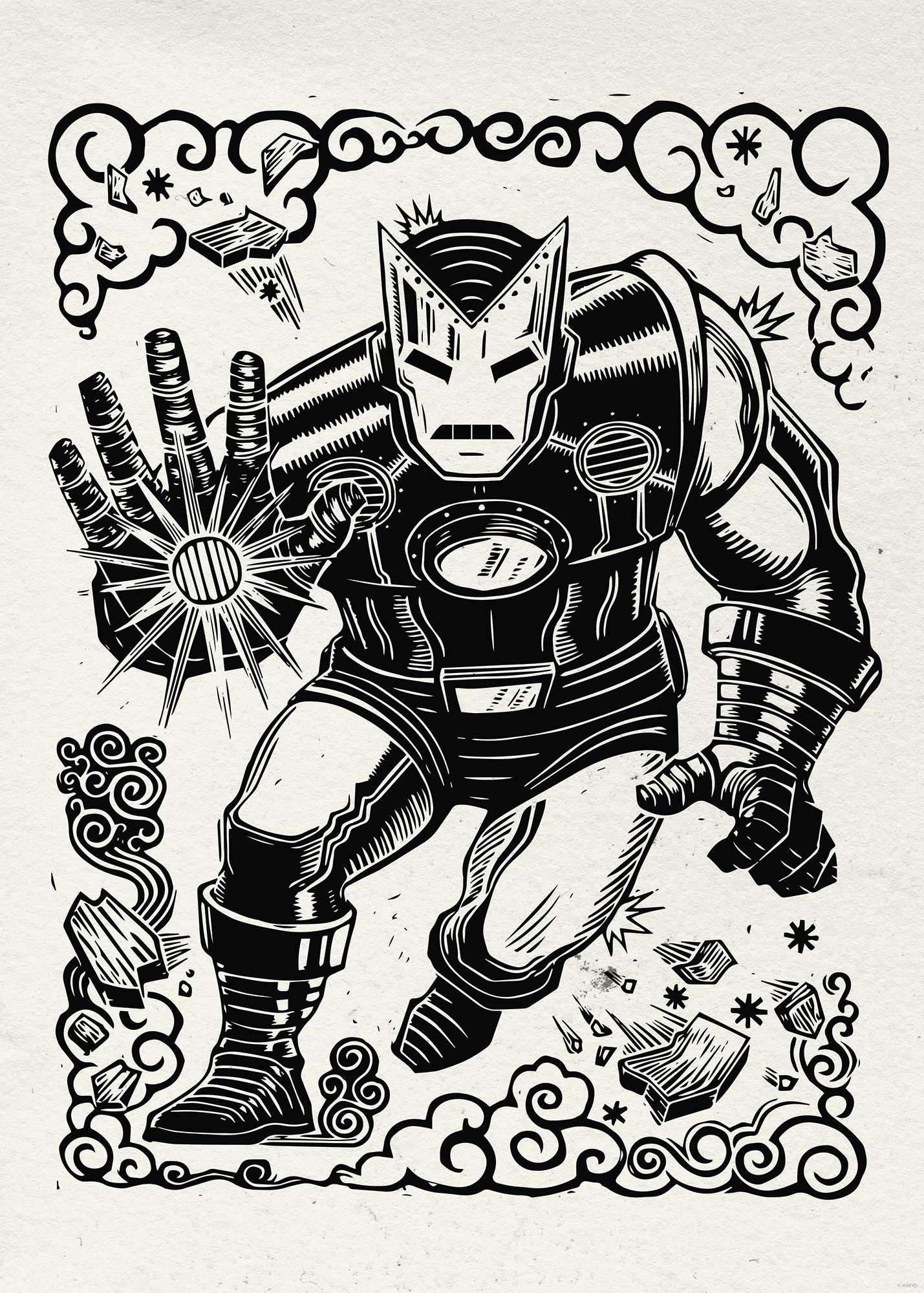 Komar Artprint Marvel Iron Man Lino-Cut 50 x 70 cm (breedte x hoogte) - kinderkamer, wandsticker (1 stuk)