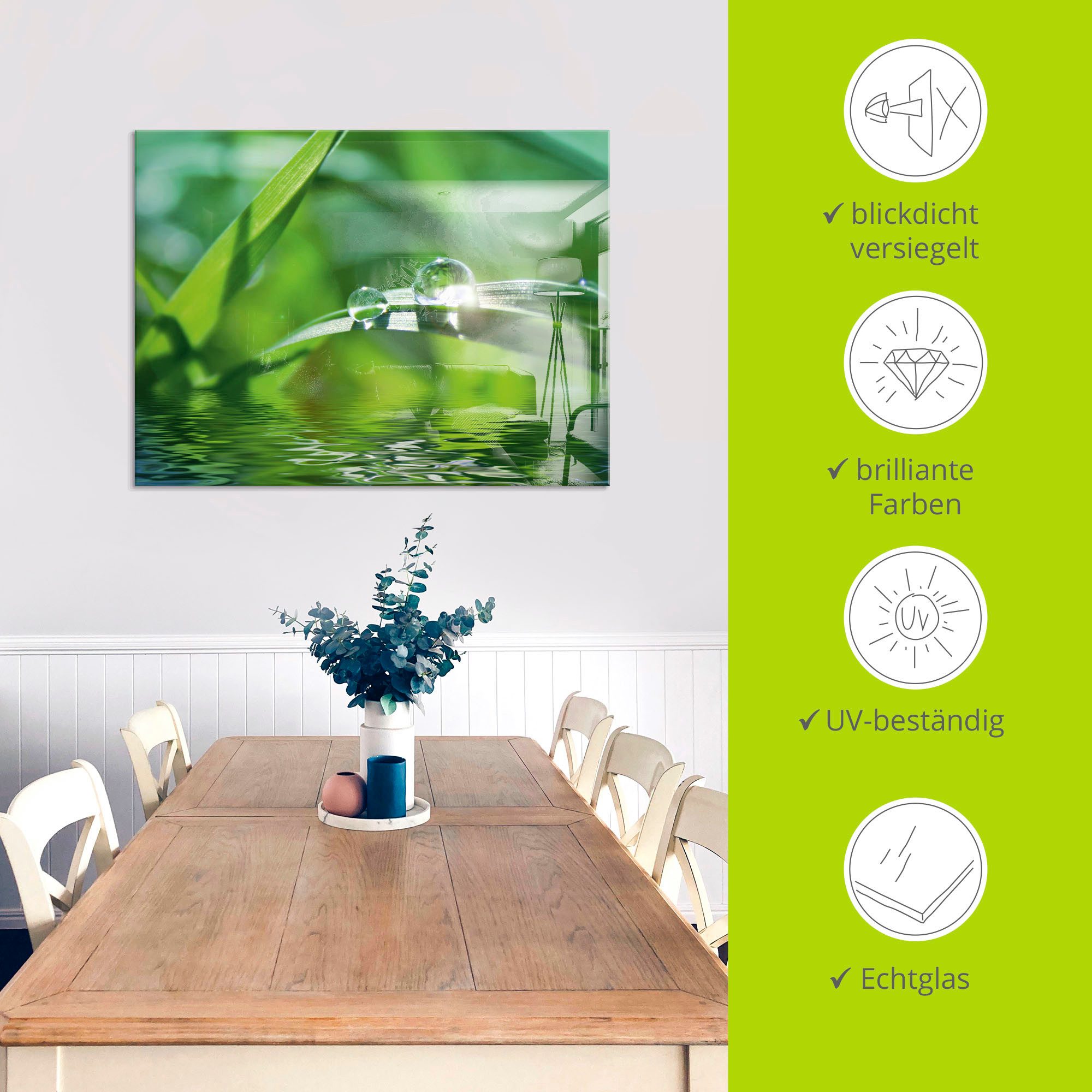 Artland Print op glas Groene achtergrond met gras
