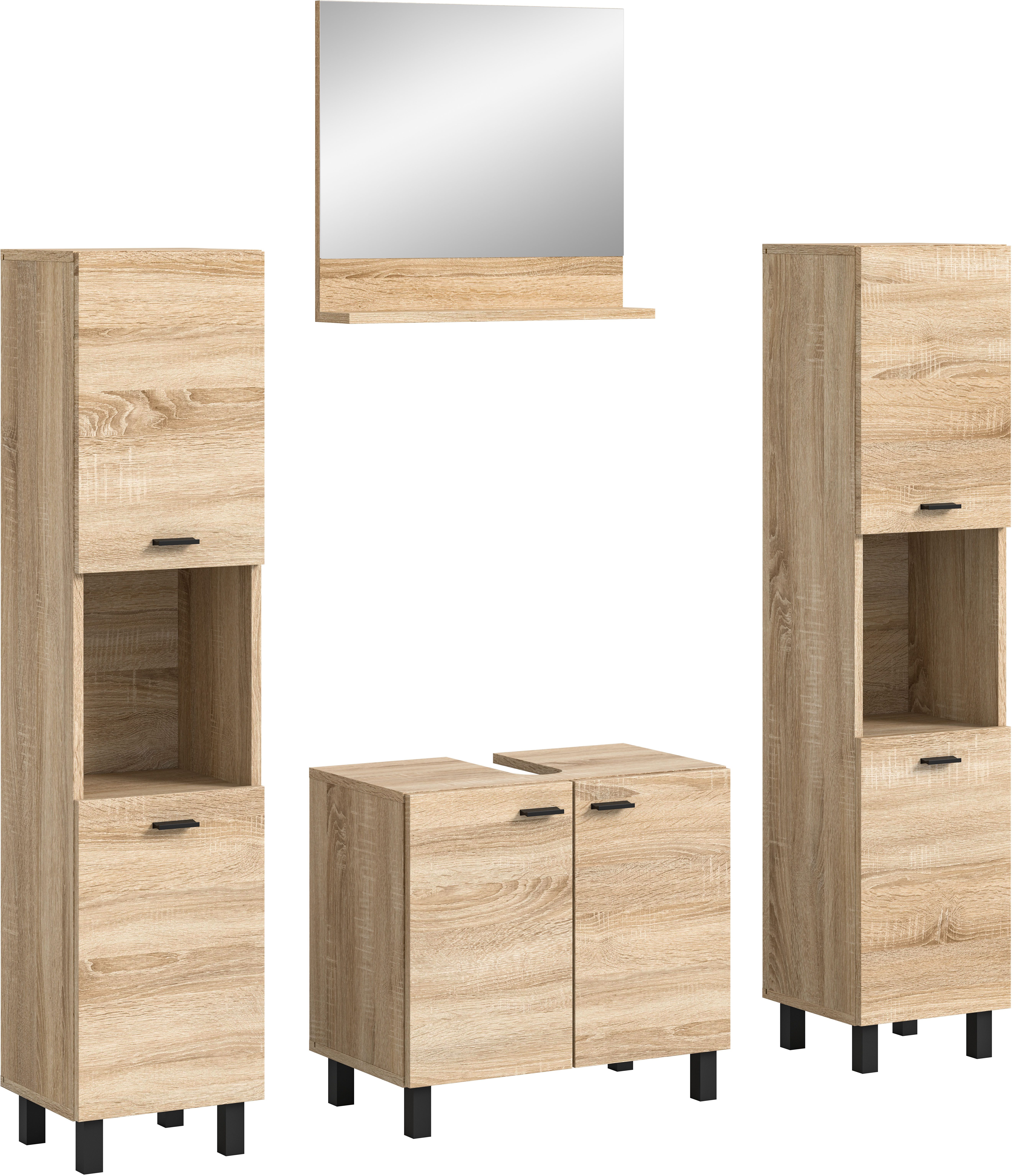 welltime Badmeubelset Tampa, breedte 137cm, 4-delig Wastafelonderkast, spiegel, hoge kast (4 stuks)