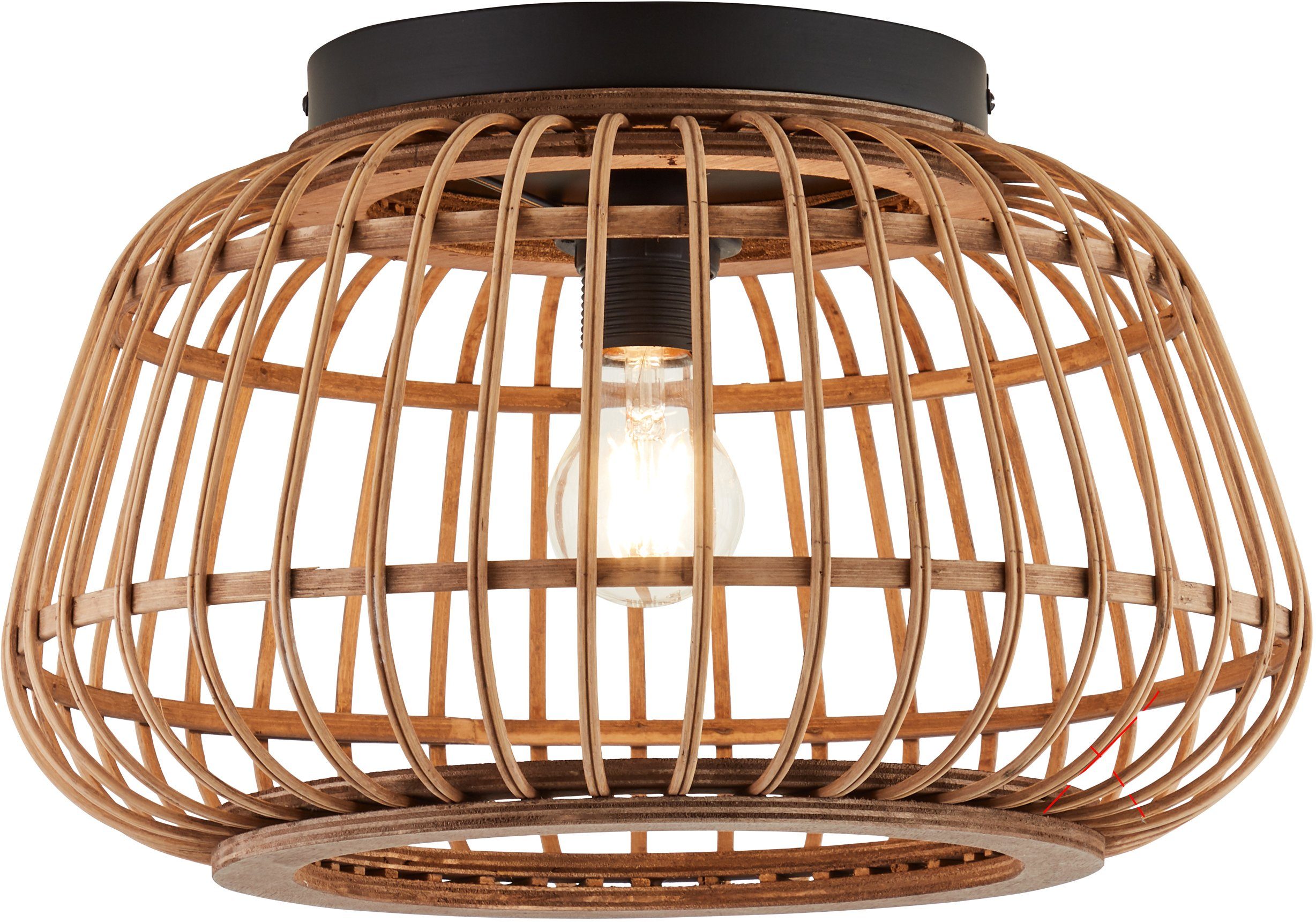 Home affaire Plafondlamp Grazay Plafondlamp met 40 cm diameter, kap van riet - zwart/natuur