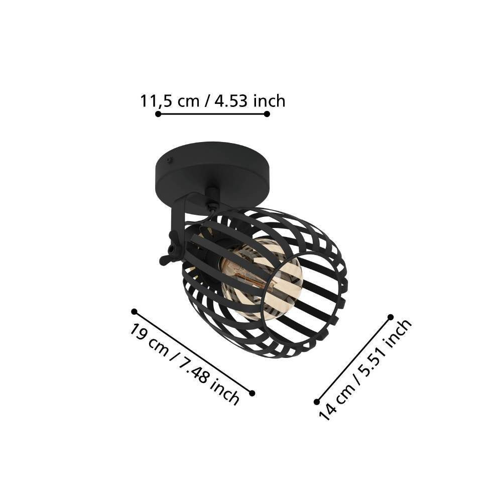 EGLO Plafondspot Girona Wandlamp, wandspot van metaal in zwart en geborsteld messing, E27 (1 stuk)