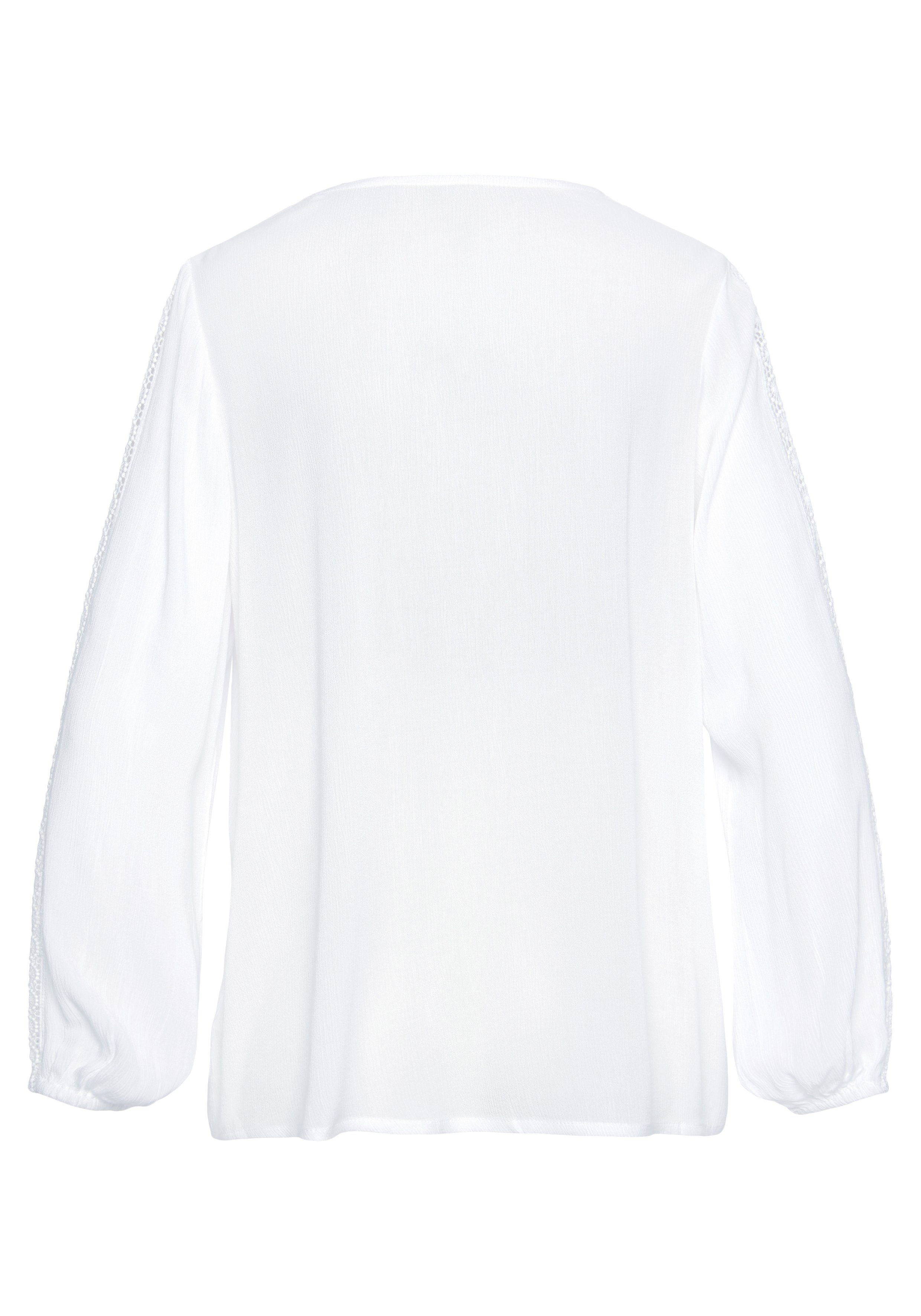 Vivance Gekreukte blouse met kantinzetten zomerse damesblouse lange mouwen blouse