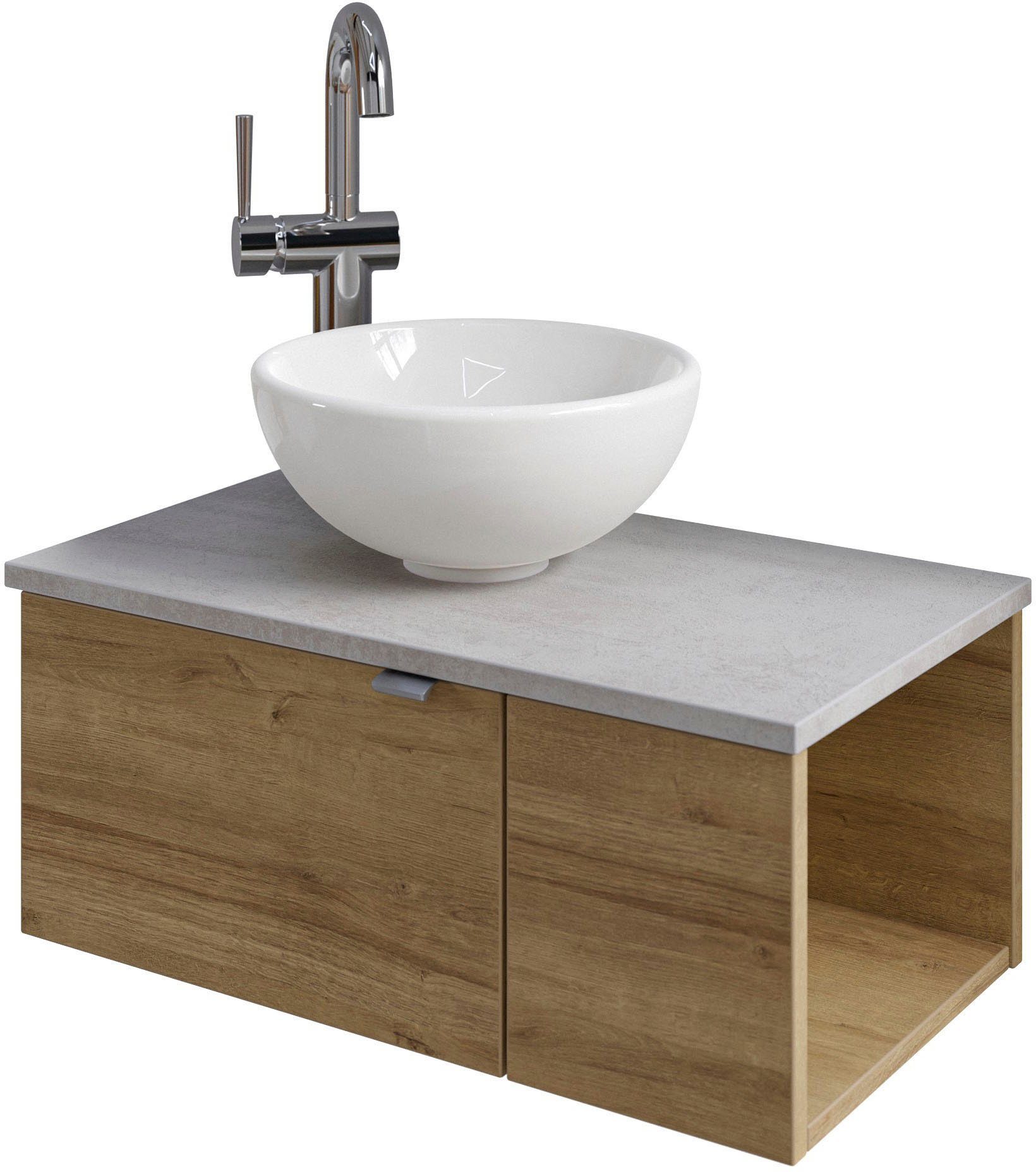 Saphir Wastafelonderkast Serie 6915 wastafel met onderkast voor gastenbadkamer, tweede toilet (3-delig) wastafelmeubels bruin