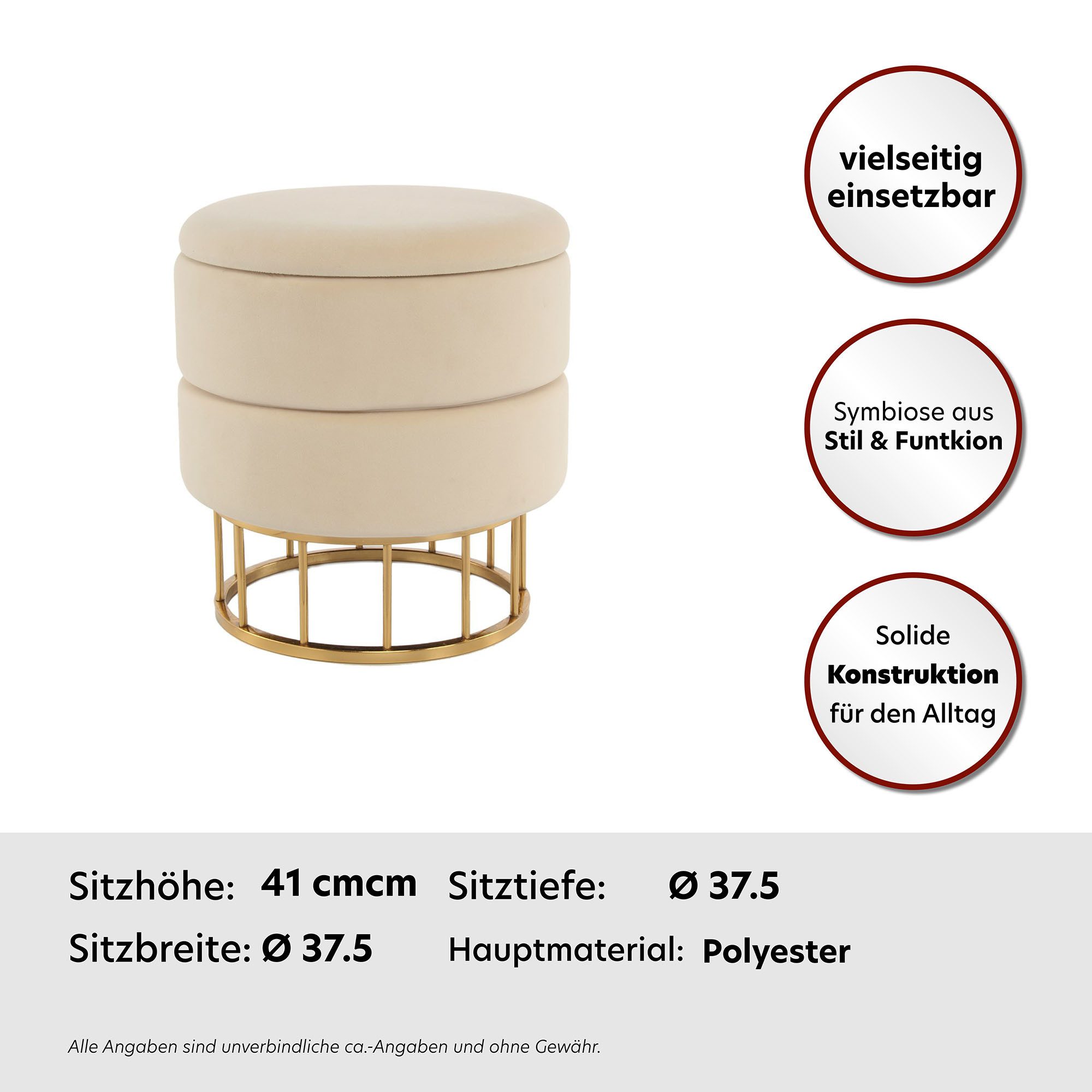 Kayoom Hocker met bergruimte Kruk Zero 525, zitkruk met comfort, ronde, moderne vorm glamoureus, elegant, met opbergruimte, bekleding van fluweelzacht stof (1 stuk)
