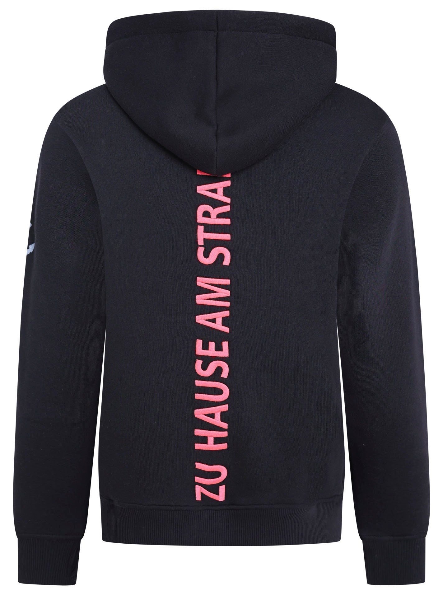 Zwillingsherz Sweatshirt met "küsten-glücks-momente"-borduursel en inscriptie op de rug