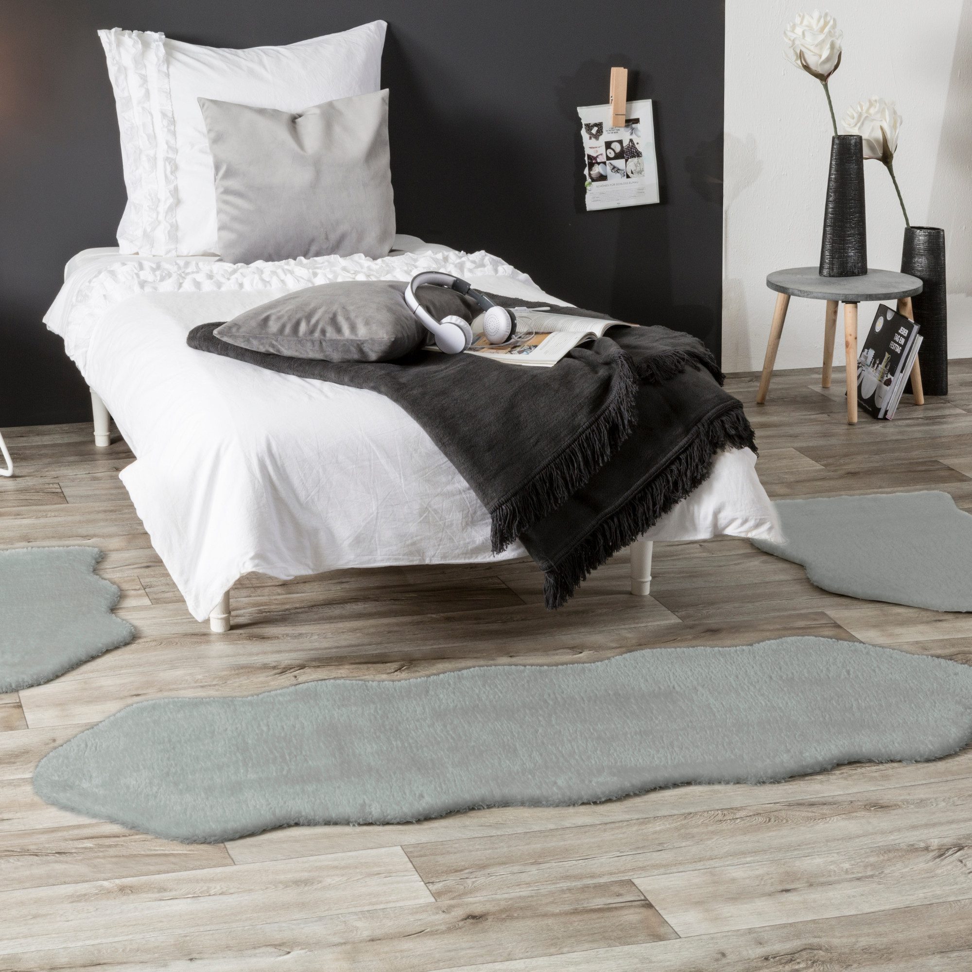 Andiamo Set slaapkamerkleedjes Slaapkamerkleed lam imitatiebont Imitatiebont, zeer zachte pool, wasbaar, slaapkamerkleed, loperset