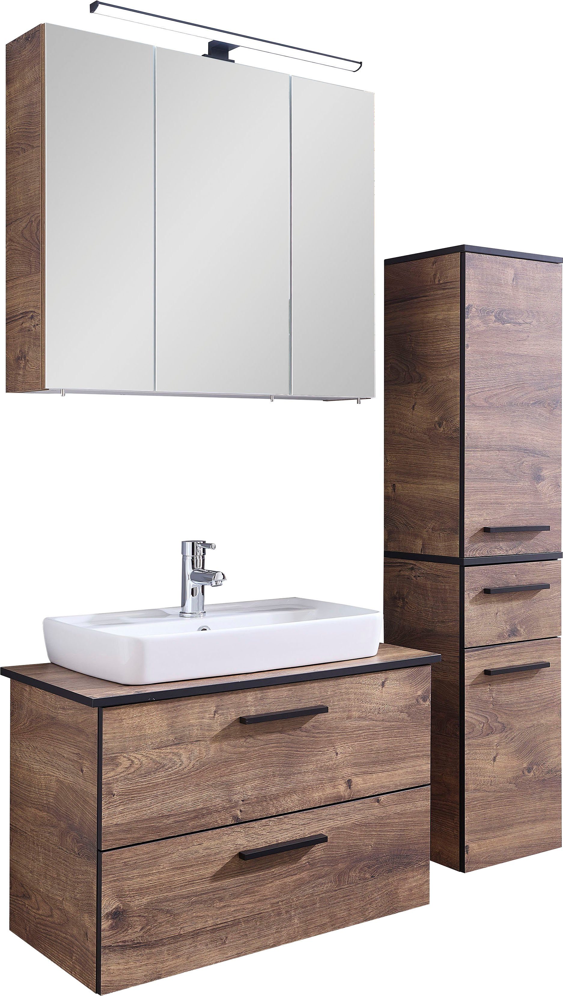 Saphir Badkamerserie Quickset 374 Breedte 75 cm, met wasbak, spiegelkast met ledverlichting (6-delig