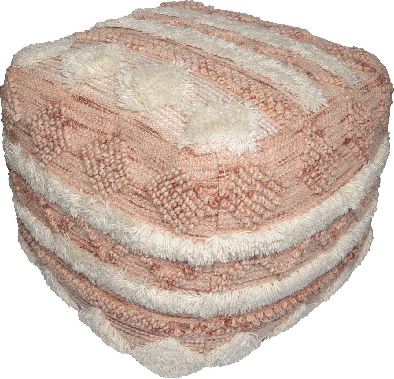 Kayoom Poef Bohist 225 50cm x 50cm, Structuren met franjes en kwasten handgemaakt, uniek, zeer goed te combineren, veelzijdig in gebruik (1 stuk)
