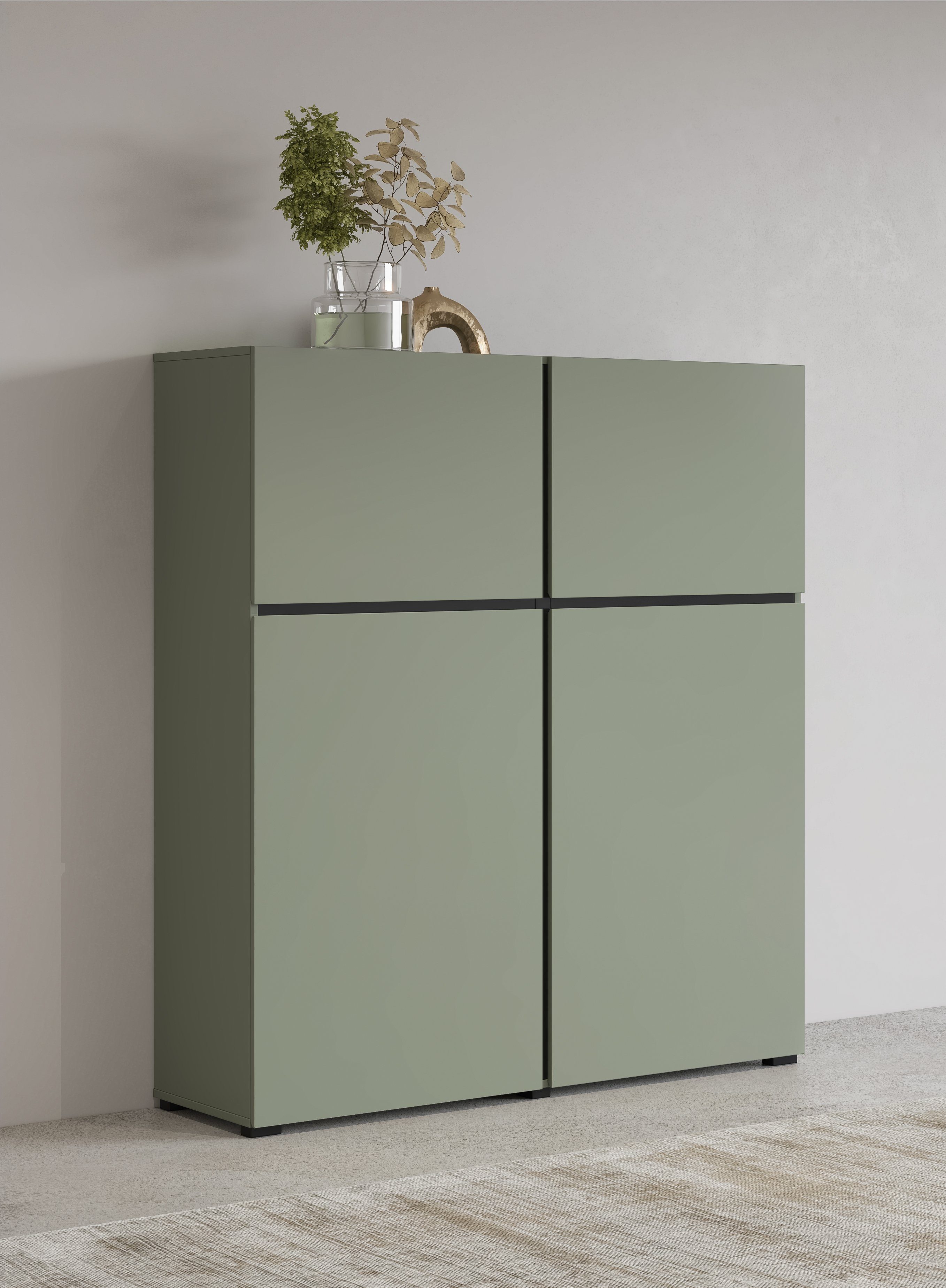 INOSIGN Highboard Cross, moderne greeploze hoge kast met 4 deuren,kast met deur Hoge kast, hoogte 139 cm met veel bergruimte, planken verstelbaar