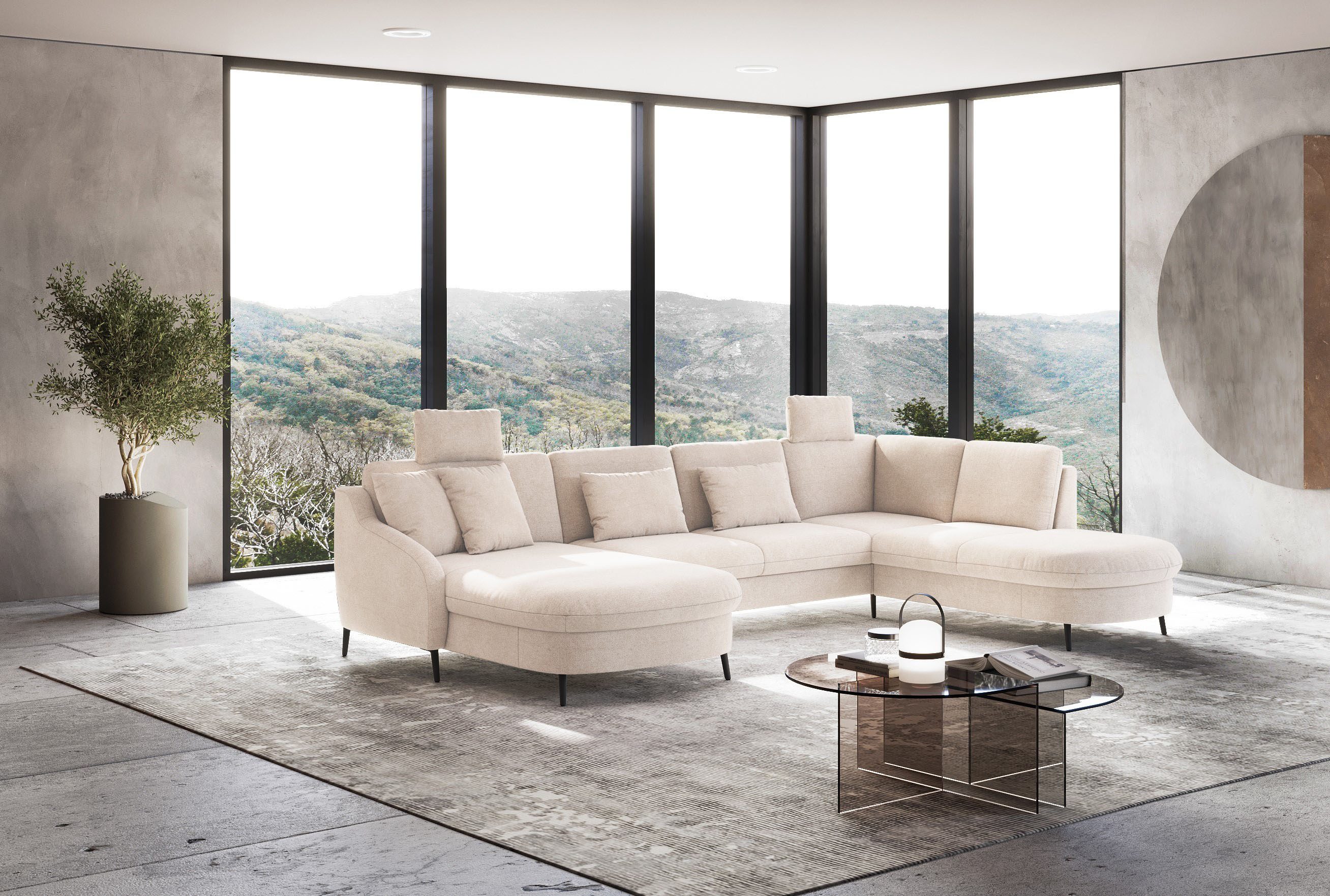 sit&more Zithoek Soul U-model optioneel met bedfunctie en bedlade of lade