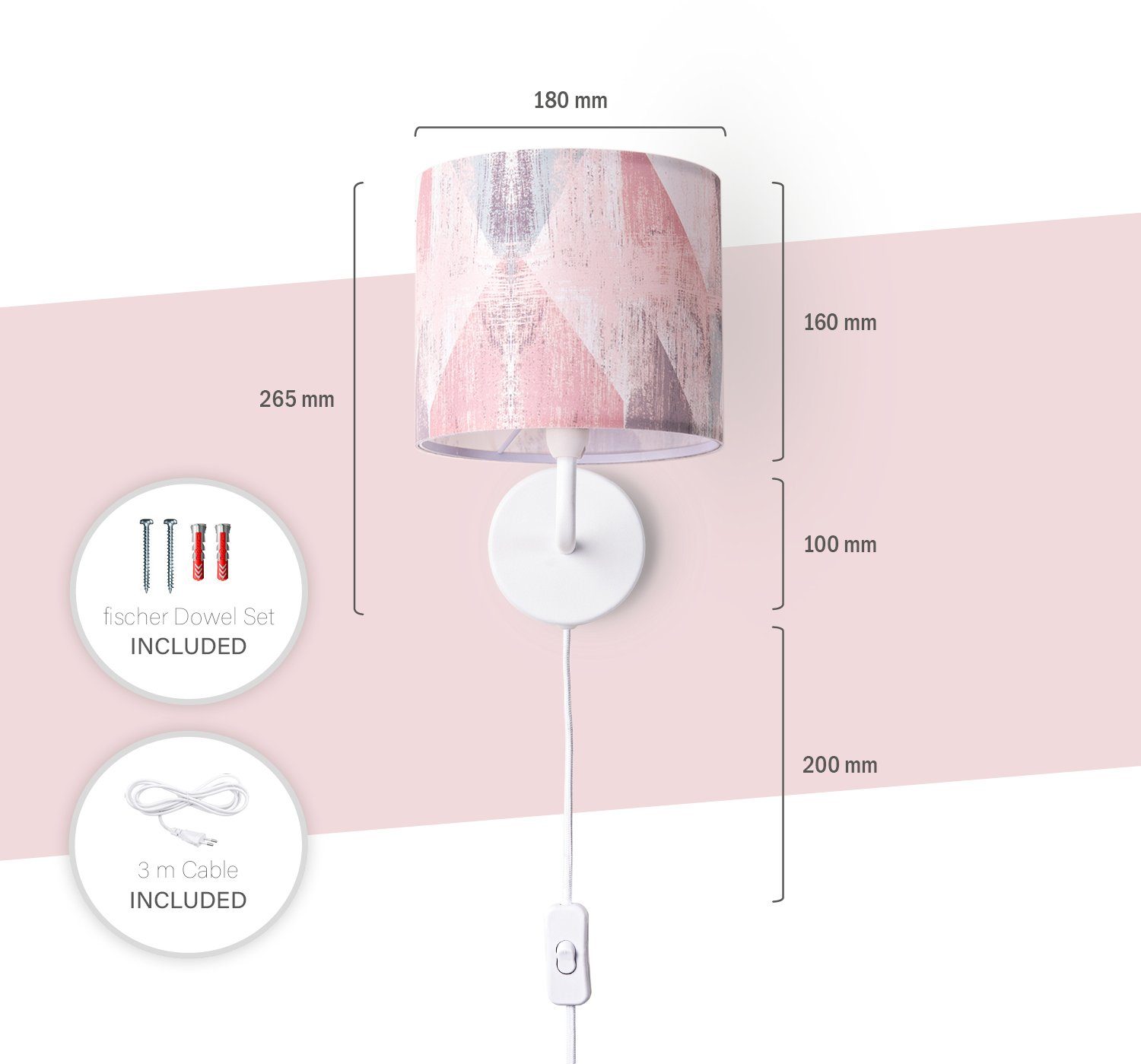 Paco Home Wandlamp Mero 102 Stekker ganglamp woonkamer Ø18cm abstract kabel 3m E14