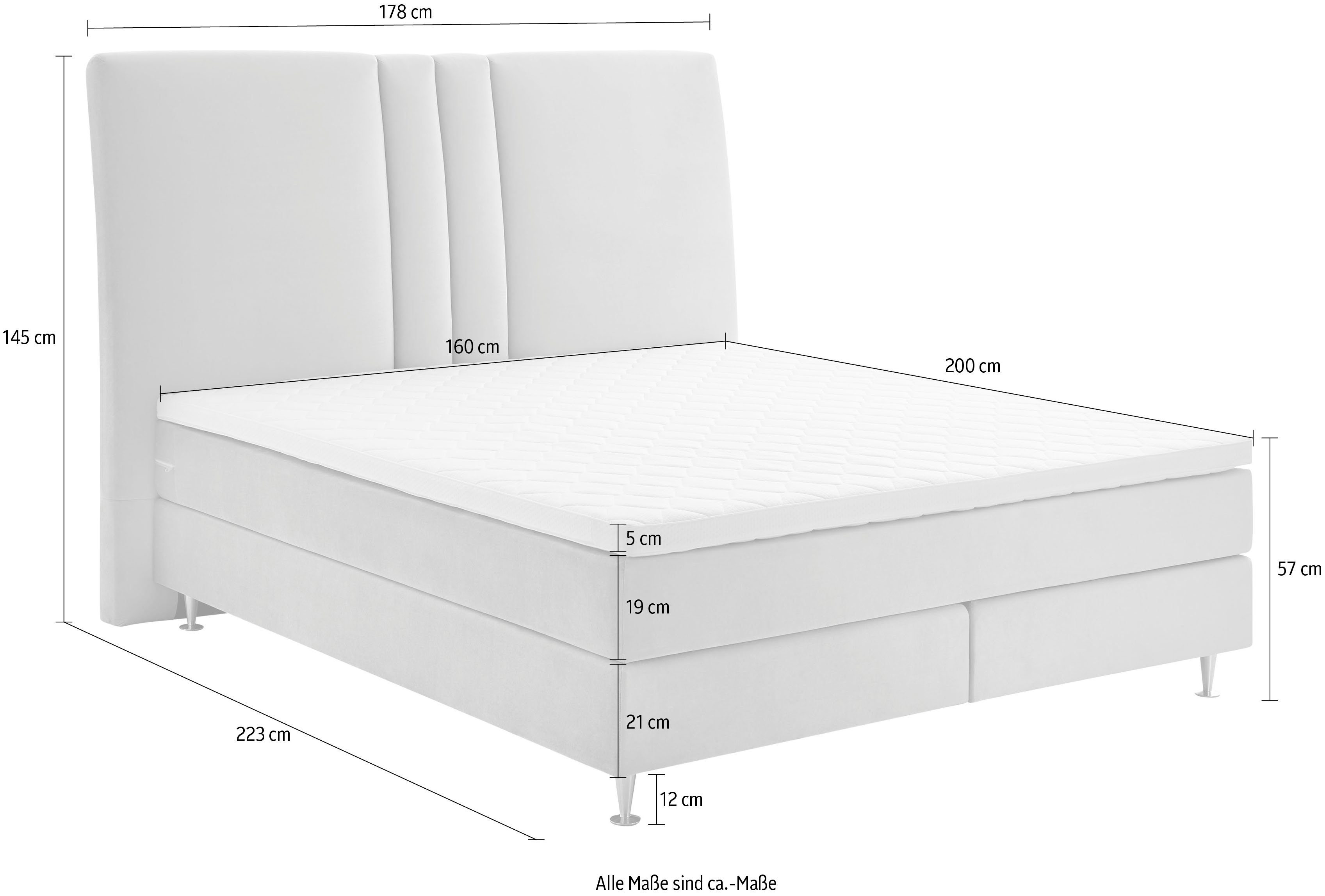 ATLANTIC home collection Boxspring Rita met topmatras en hoog hoofdbord