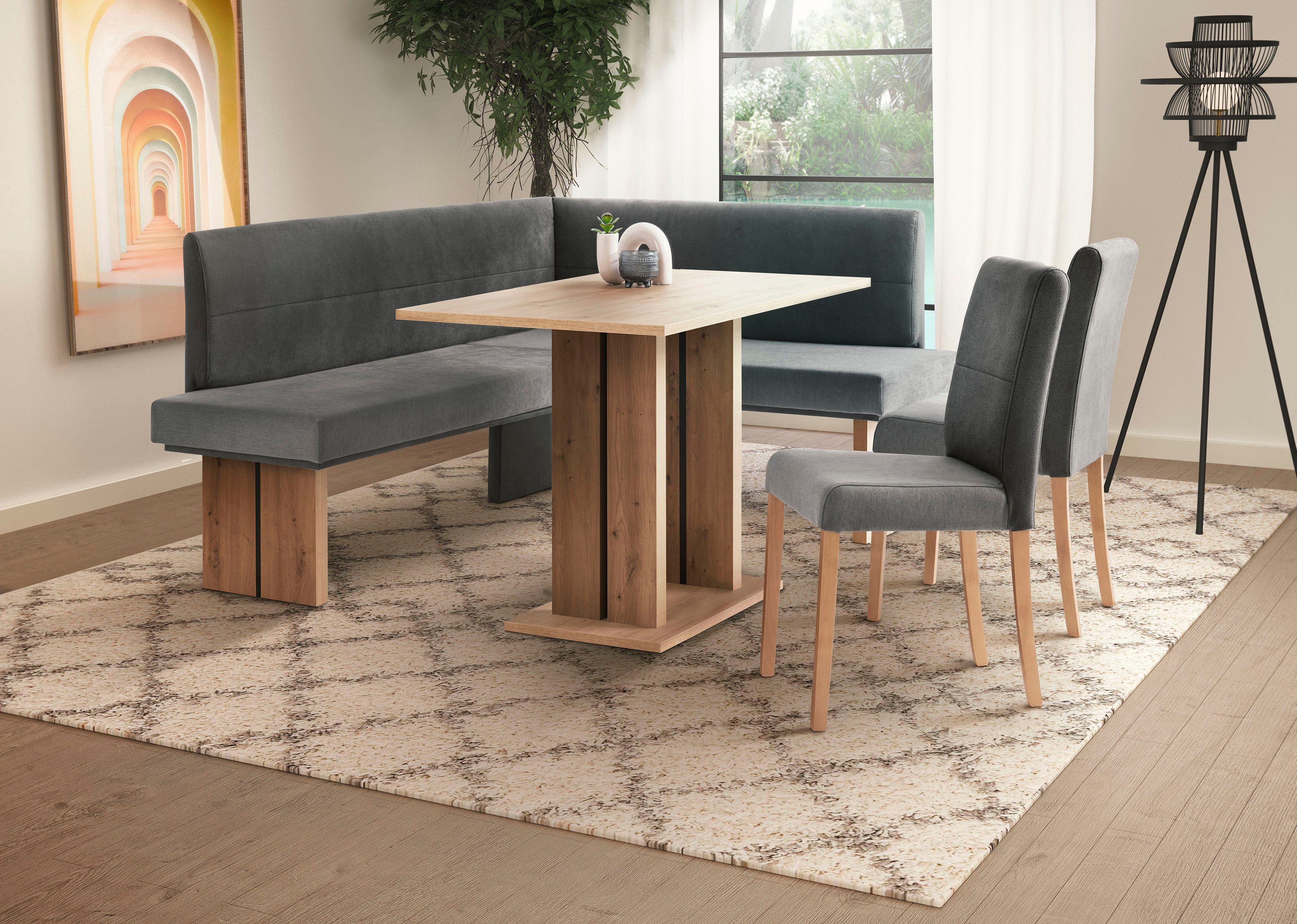 Home affaire Eethoek Emma eettafelgroep eetkamer keuken Hoekbank, tafel, stoelen landhuisstijl (set, 4-delig)