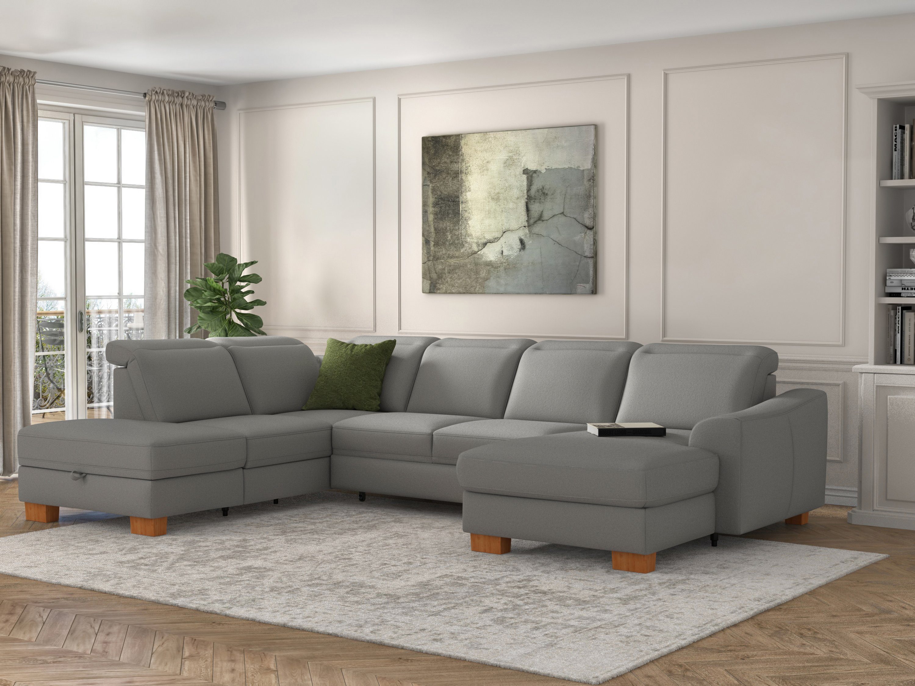 sit&more Zithoek Dundee U-vorm met binnenvering en massief houten poten, naar keuze met verstelbare hoofdsteun