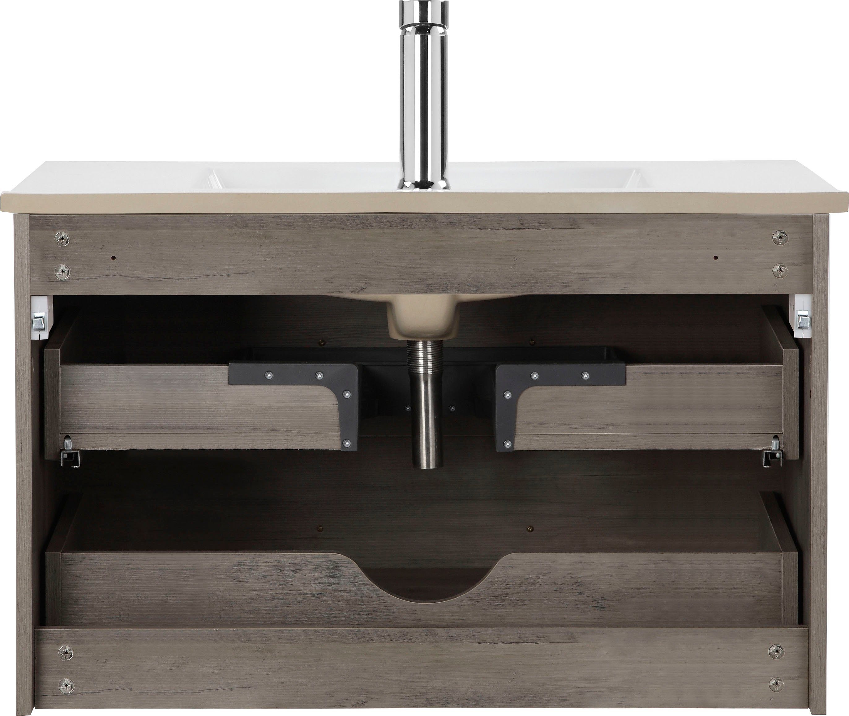 welltime Wastafelonderkast Florence badkamermeubel badkamerkast met wasbak Wastafelmeubel met 2 laden en soft-closesysteem breedte 80 cm
