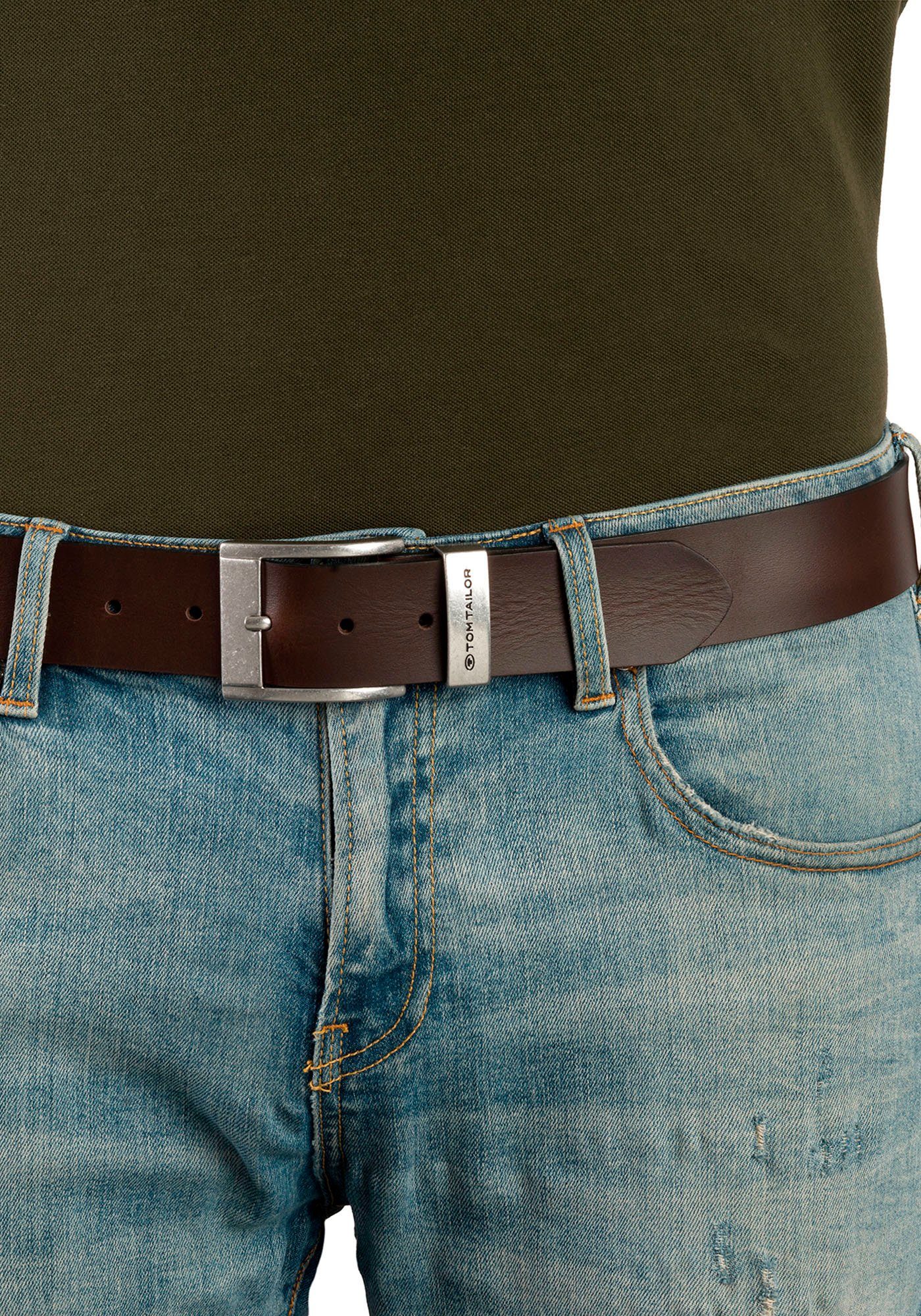 Tom Tailor Leren riem TTTOM 4 cm brede herenriem, casual en jeanslook (set)