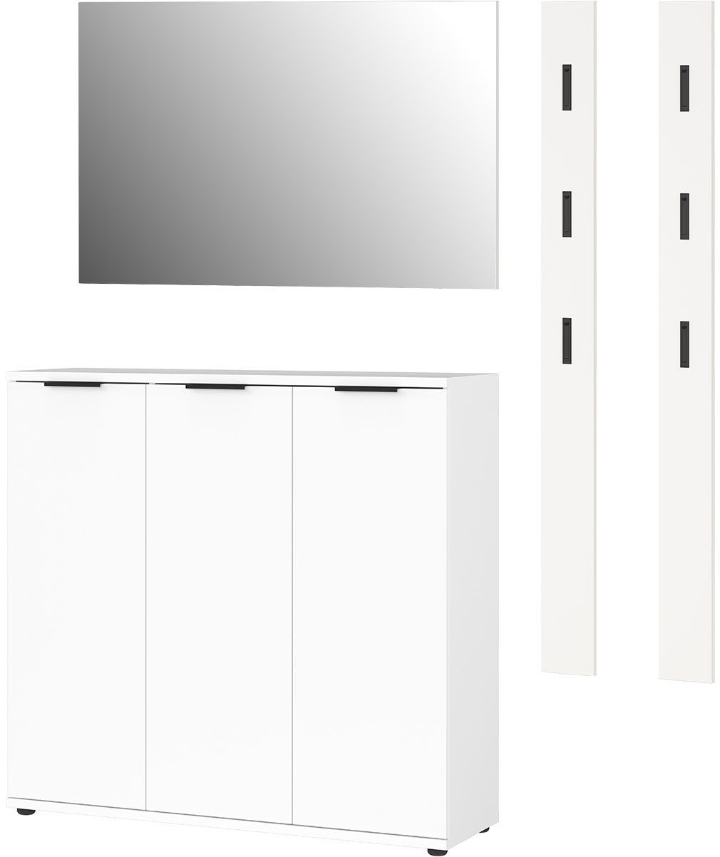 GERMANIA Halmeubelset Stanton Garderobe-set bestaande uit 1 schoenenkast, 1 spiegel en 2 panelen (4-delig) wandkapstokken wit