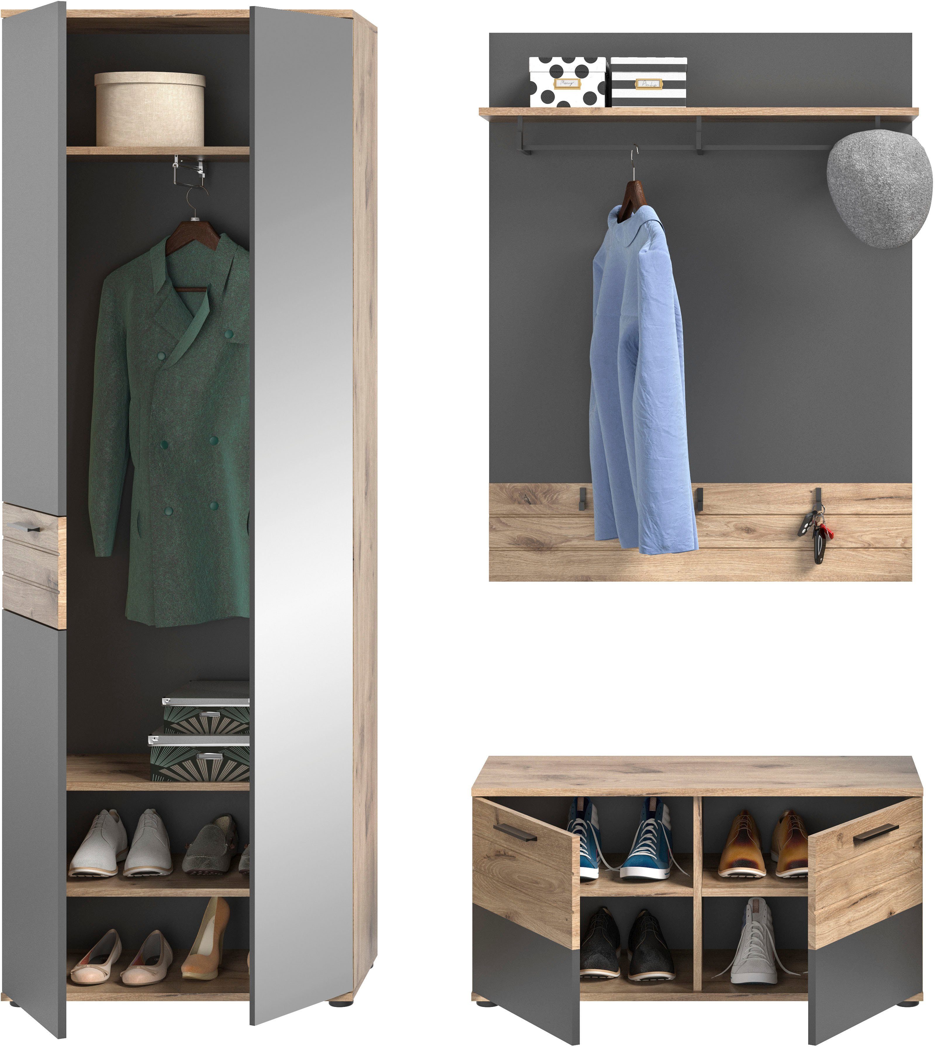 INOSIGN Halmeubelset Riga, Breedte 175 cm, hoogwaardige groeffrezing, 3-delig, bestaande uit: (set, 3-delig)