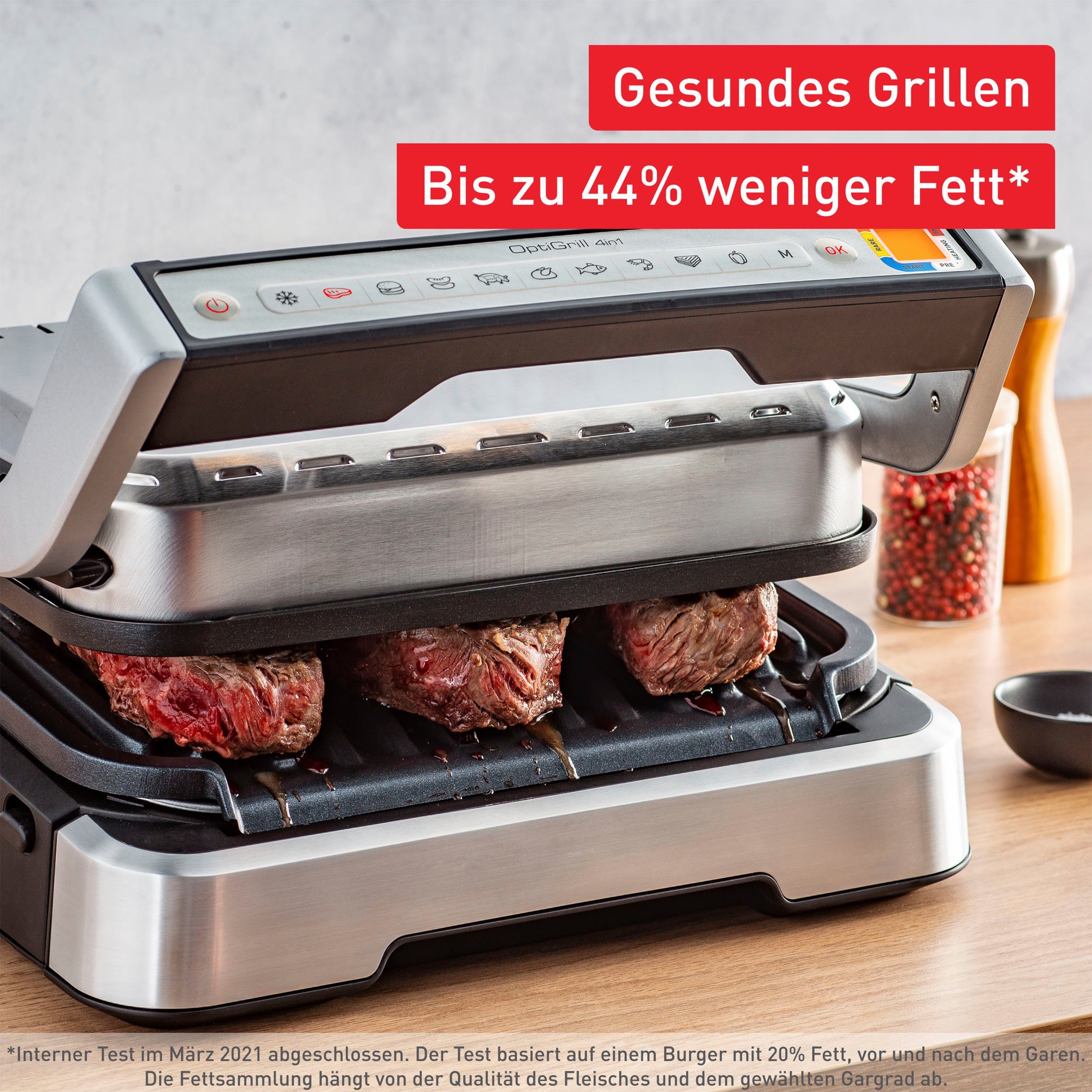 Tefal Contactgrill GC773D OptiGrill 2-in-1 met grilltang intelligente grill & bbq, scharnierend, 9 automatische programma's