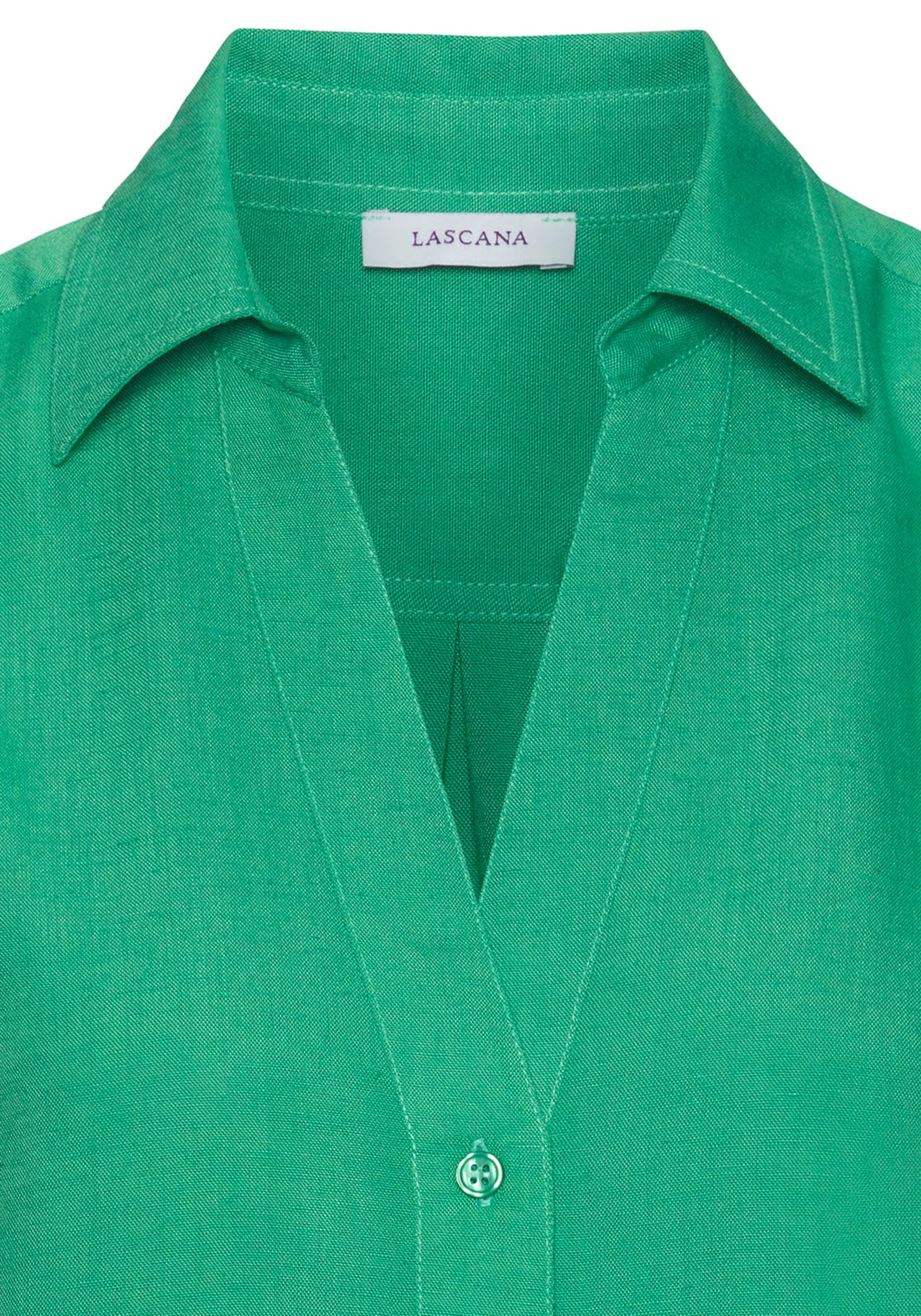 Lascana Top van zachte geweven stof met linnenpercentage damesblouse met overhemdkraag